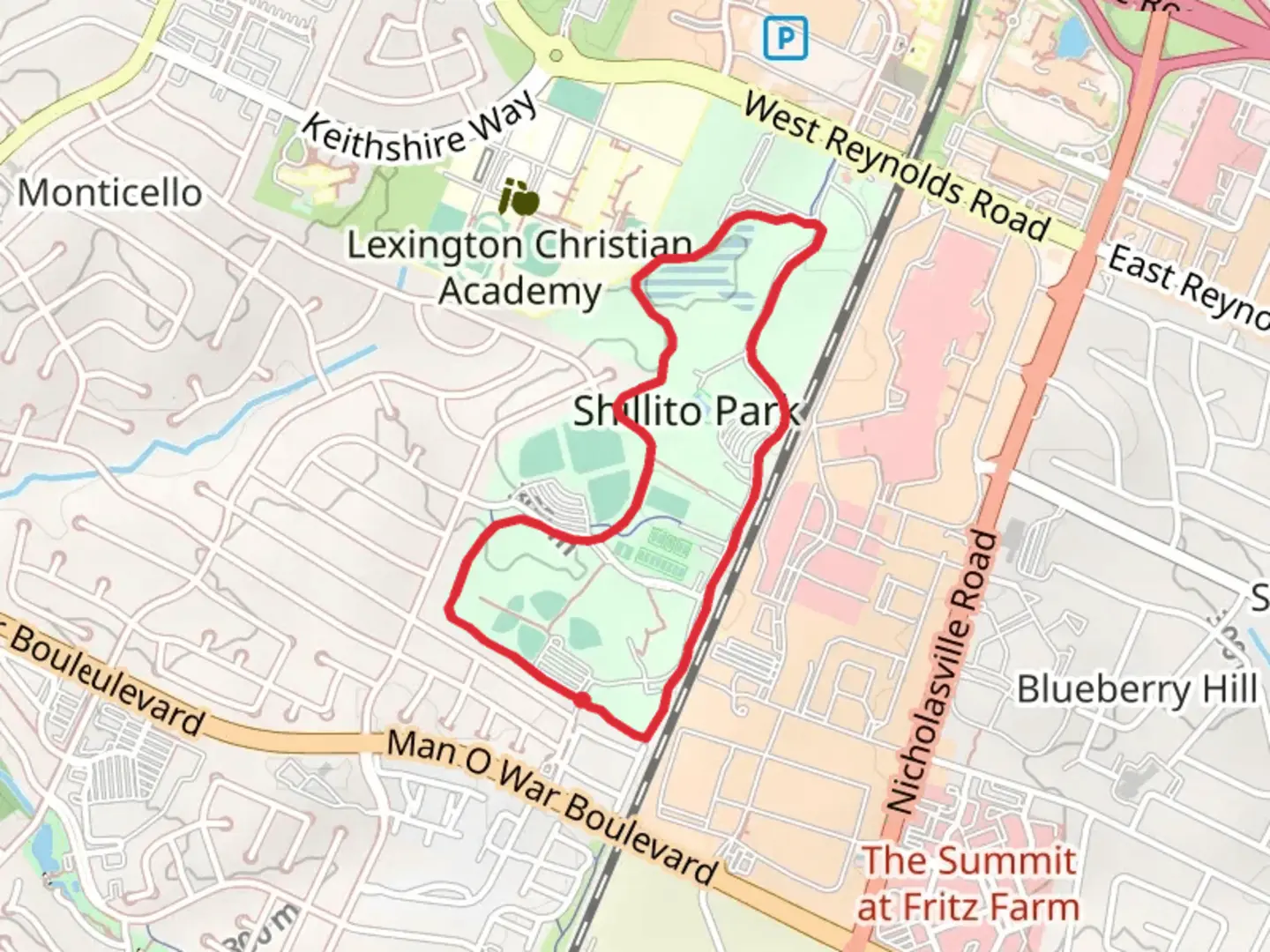 An image depicting the trail Shillito Park Loop Trail and its surrounding area.