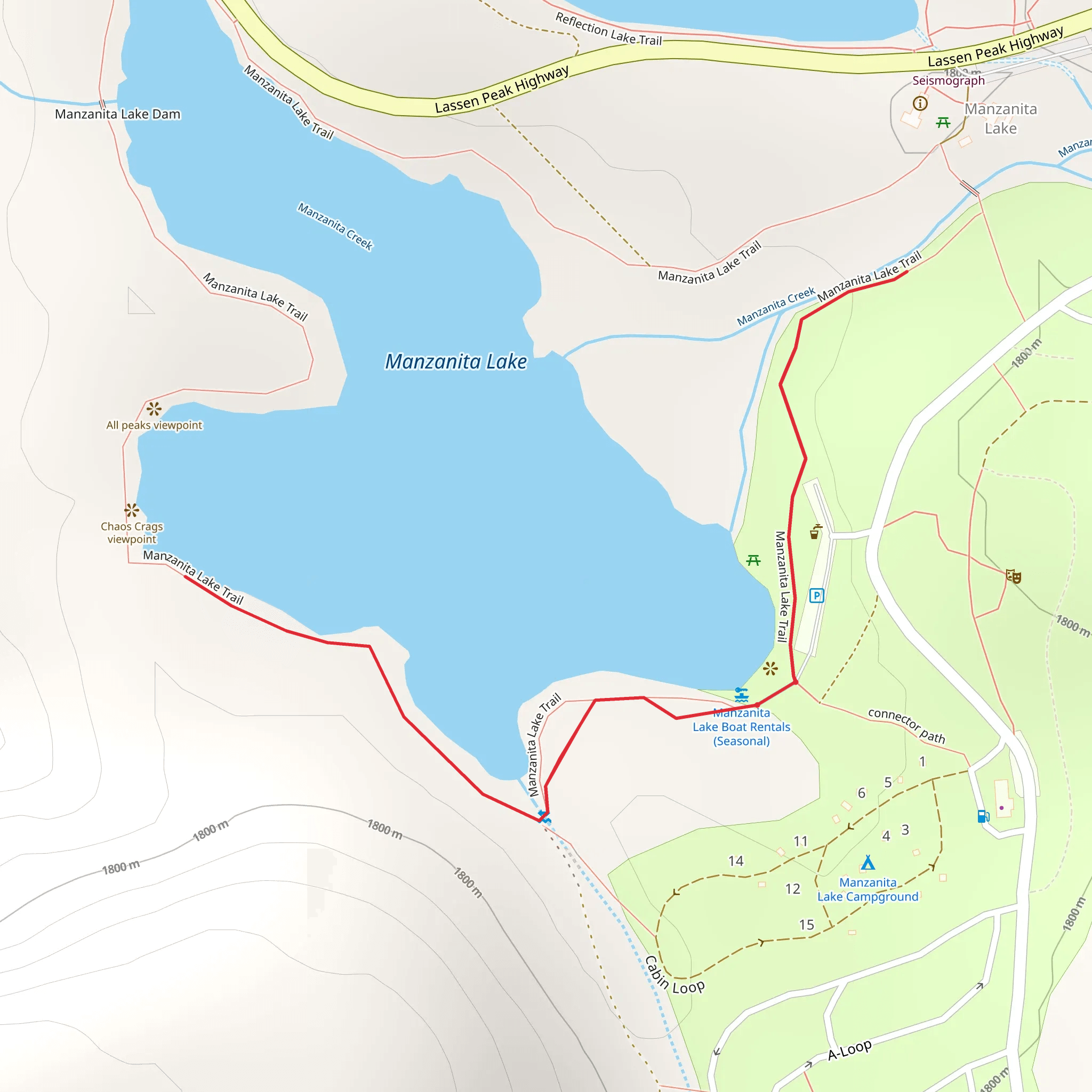 Manzanita Lake Trail - Short mobile static map