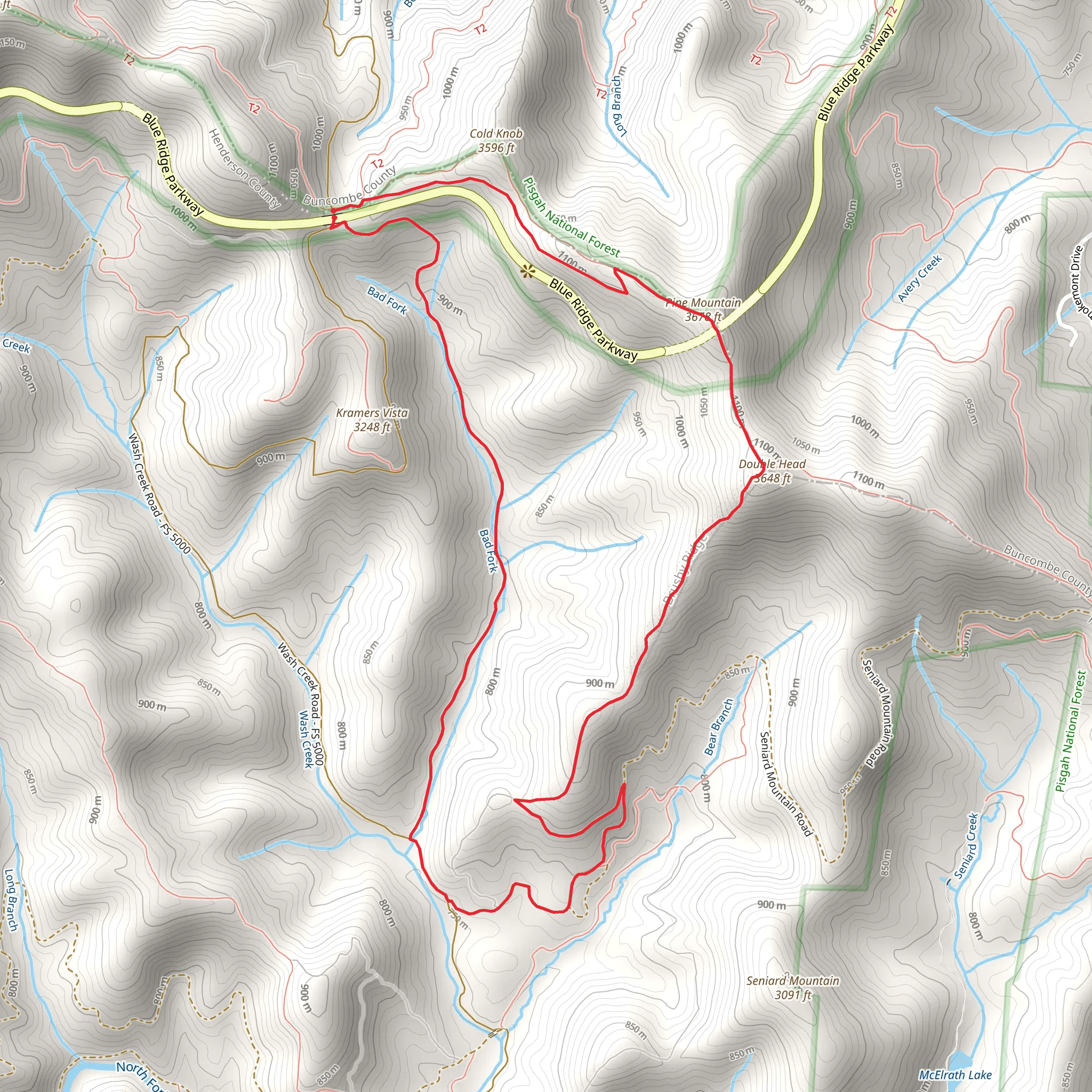 Pine Mountain Trail and Bad Fork Loop Trail mobile static map