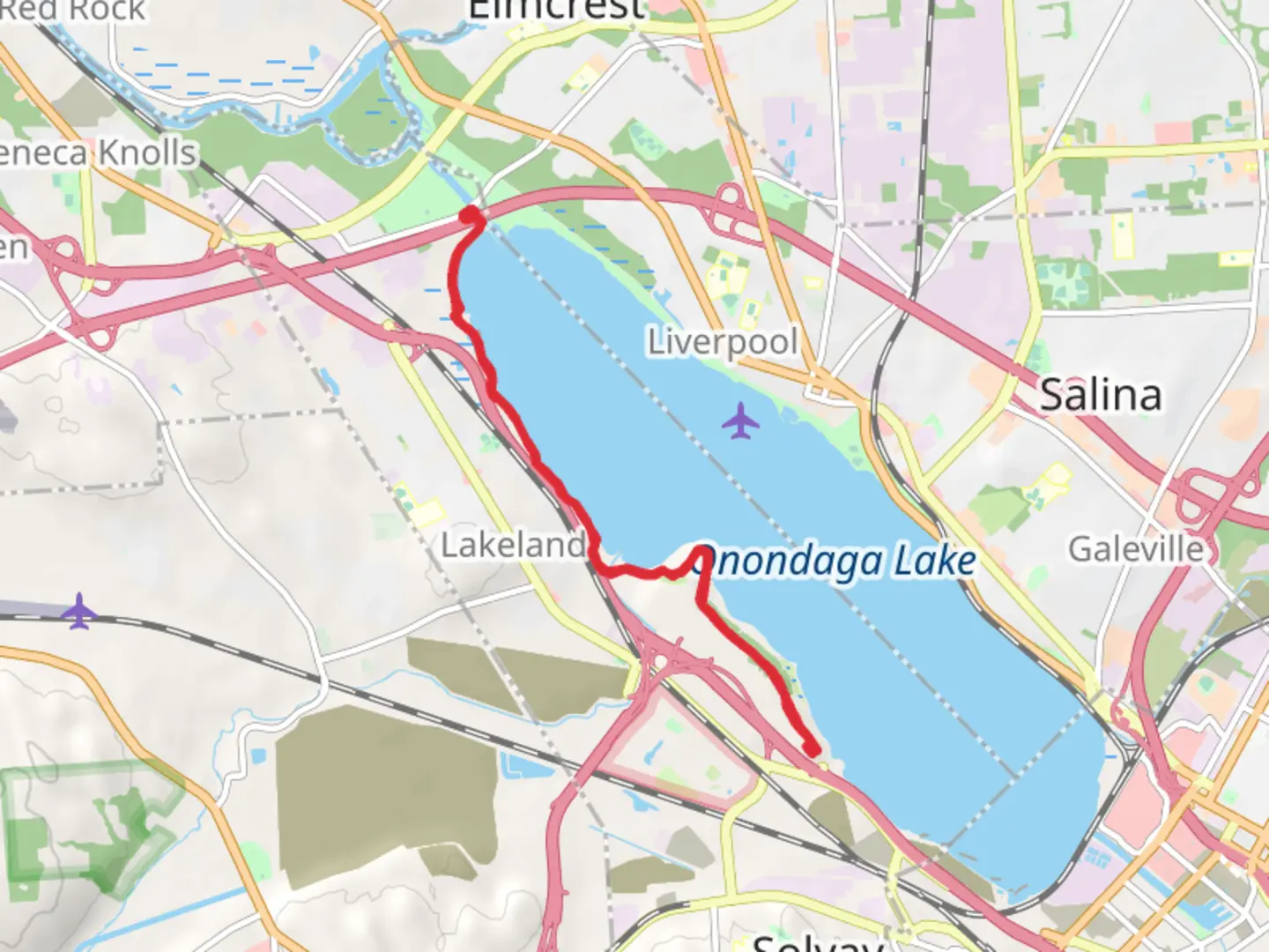 An image depicting the trail Onondaga Lake West Shore Trail and its surrounding area.