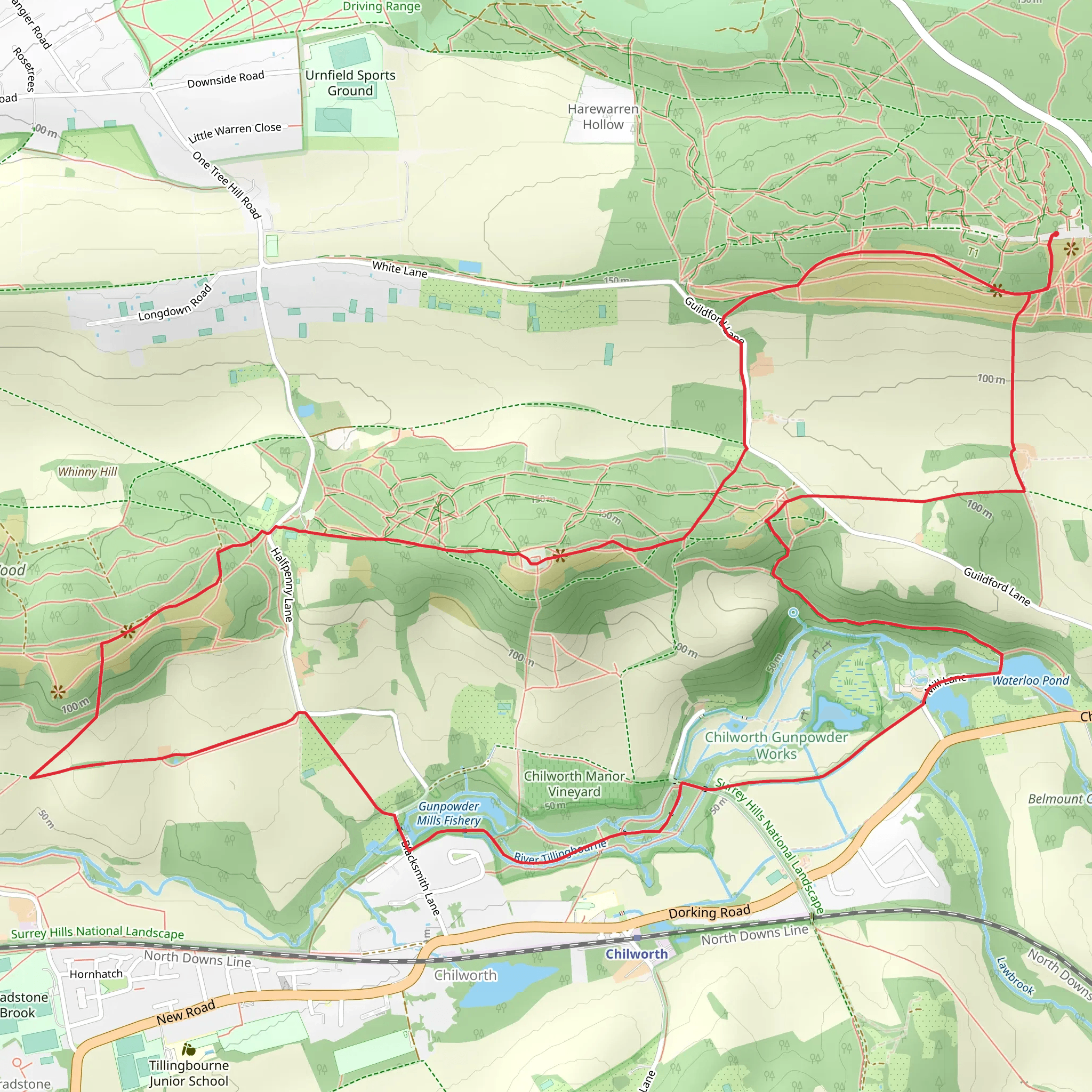 St Martha Country Park and St Martha's Hill Loop mobile static map