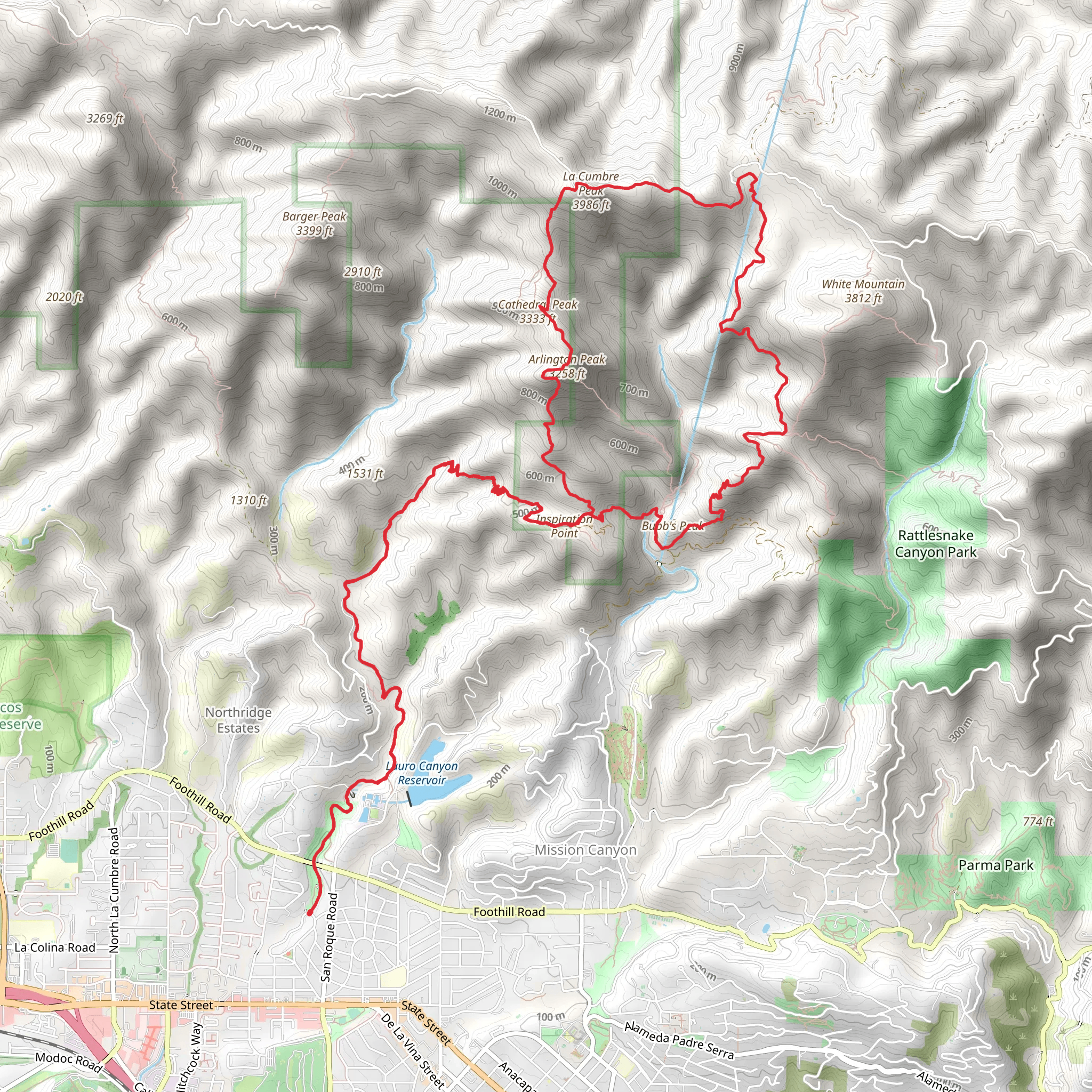 Stevens Park, Tunnel and La Cumbre Peak Loop Trail mobile static map