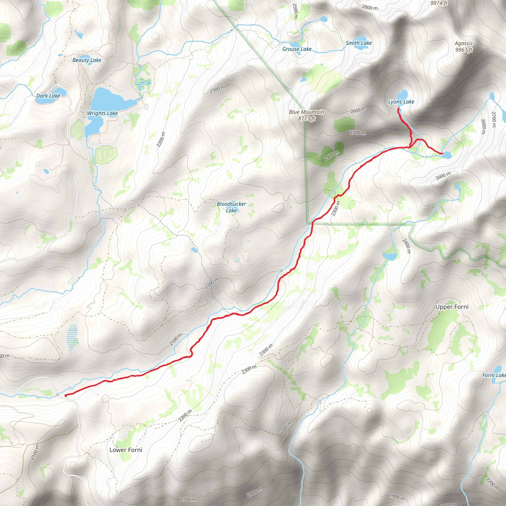 Lyons Lake and Sylvia Lake via Lyons Creek Trail mobile static map