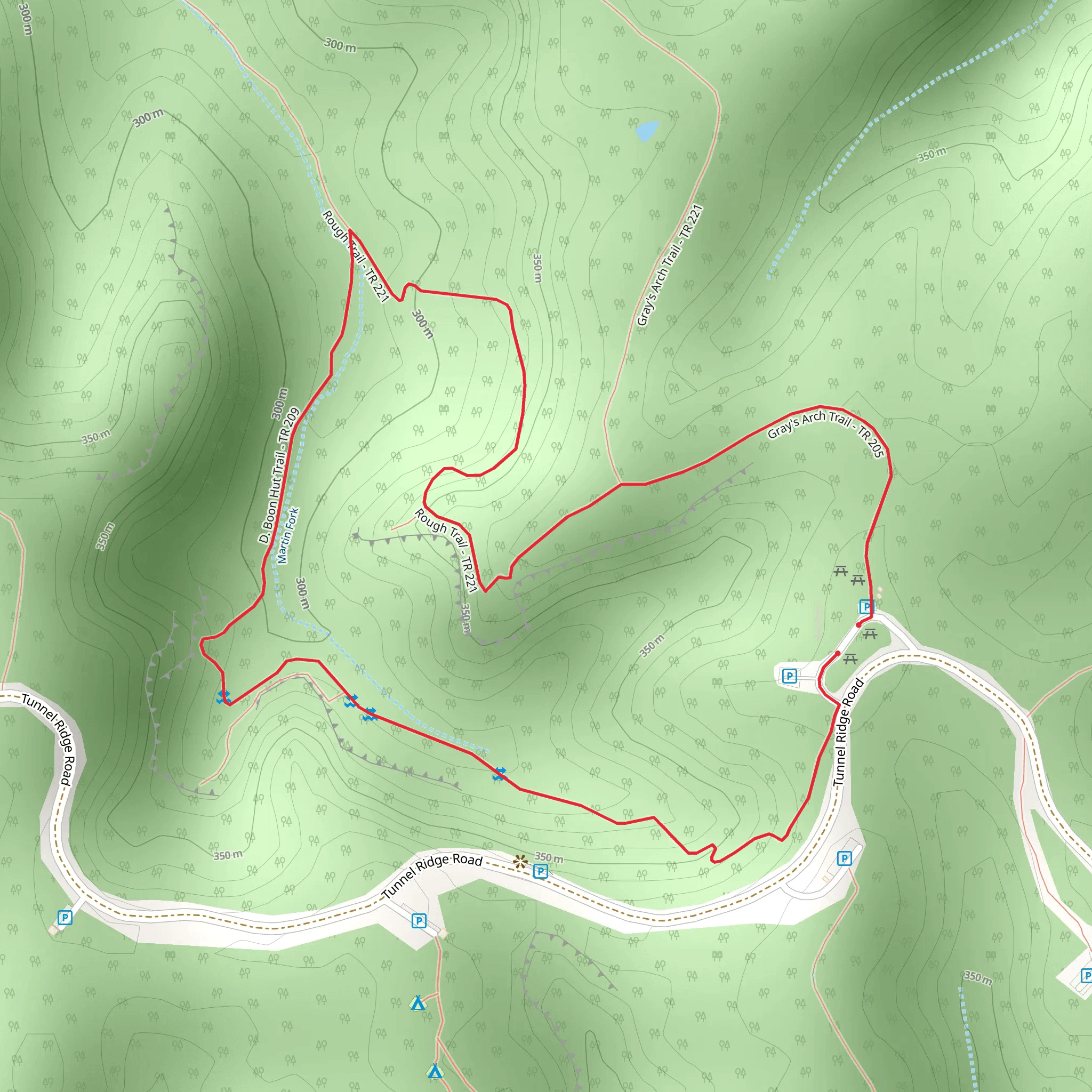 D Boon Hut Trail and Gray's Arch Trail Loop mobile static map