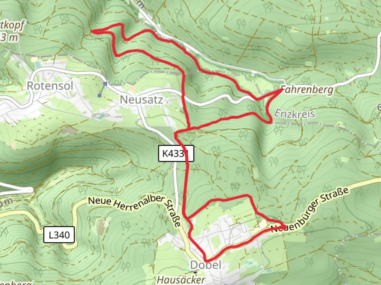 An image depicting the trail Diebskopfweg and Holzbachweg Loop and its surrounding area.