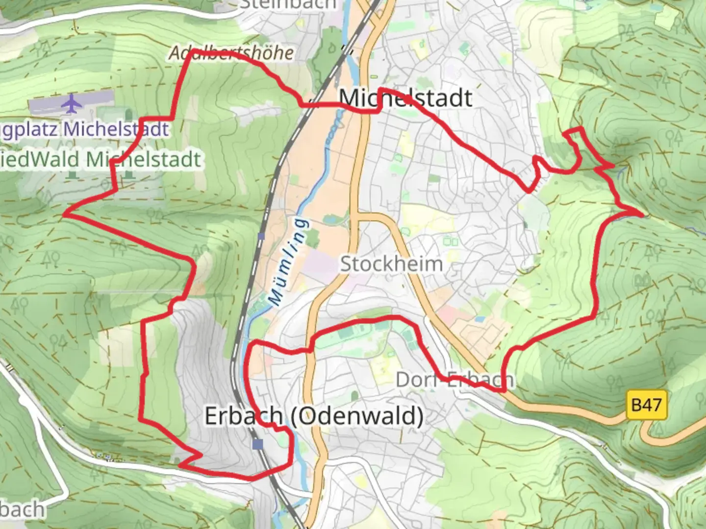 An image depicting the trail Michelstadt and Erbach Loop and its surrounding area.