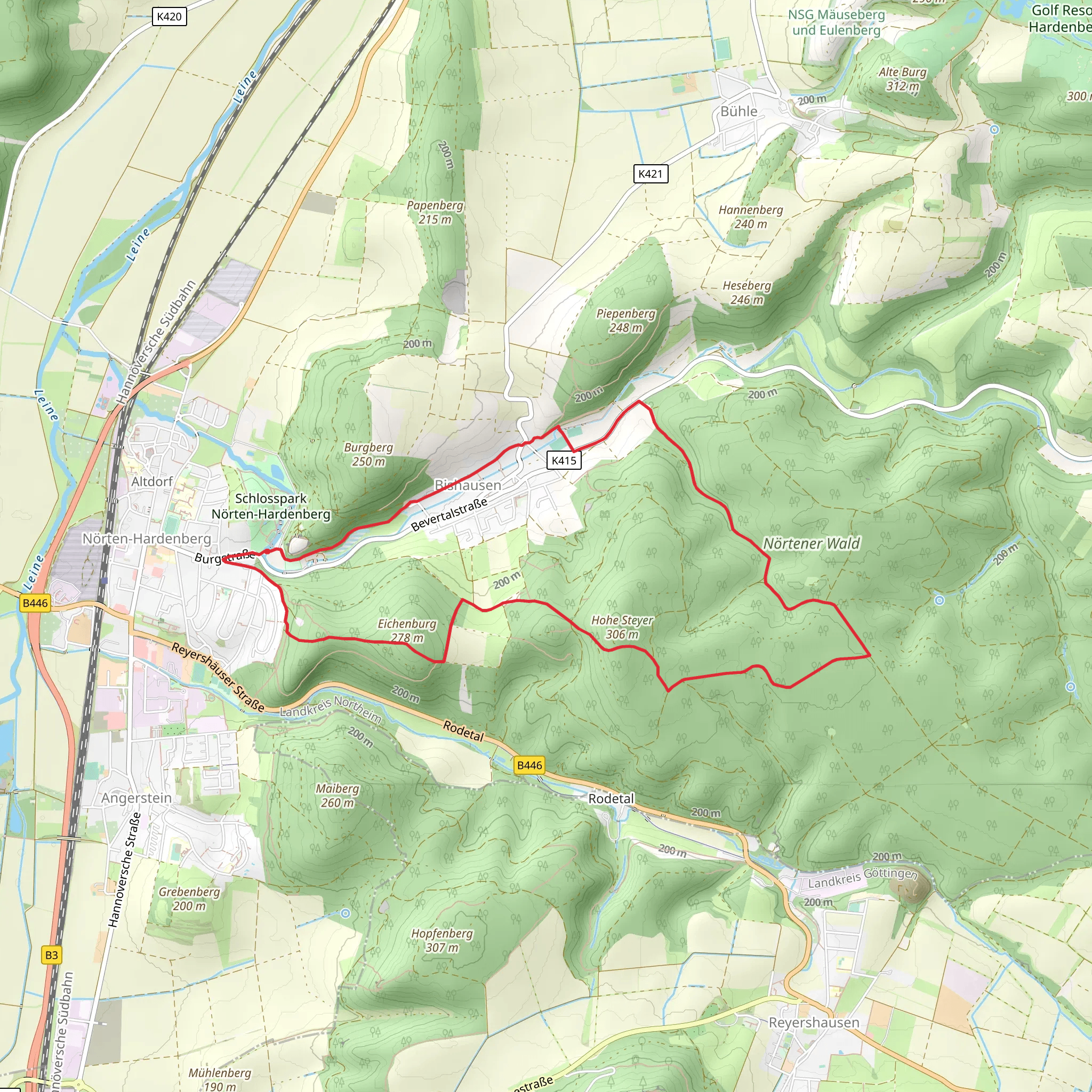 Burg Hardenberg and Nortener Wald Loop mobile static map