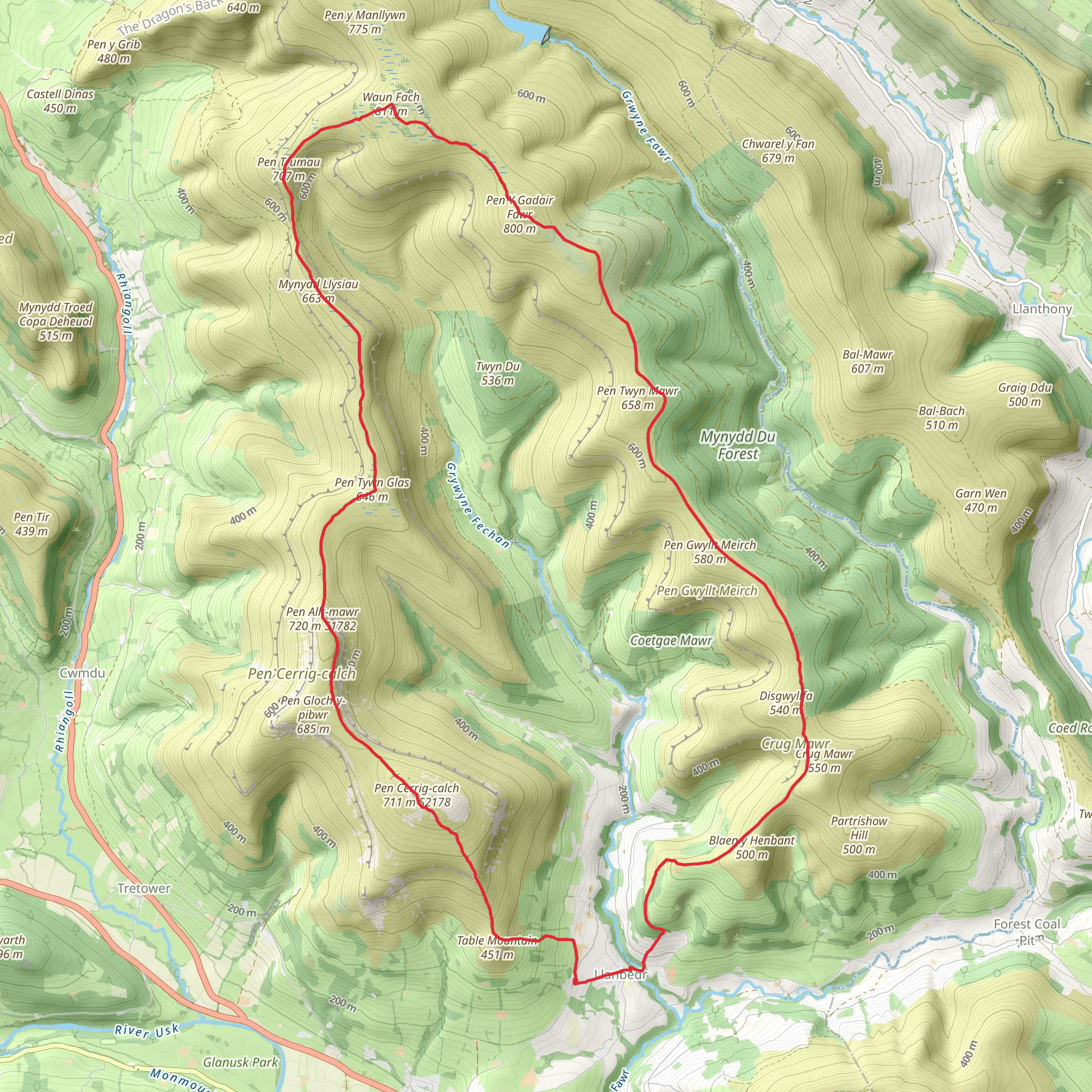 Llanbedr and Waun Fach Circular mobile static map