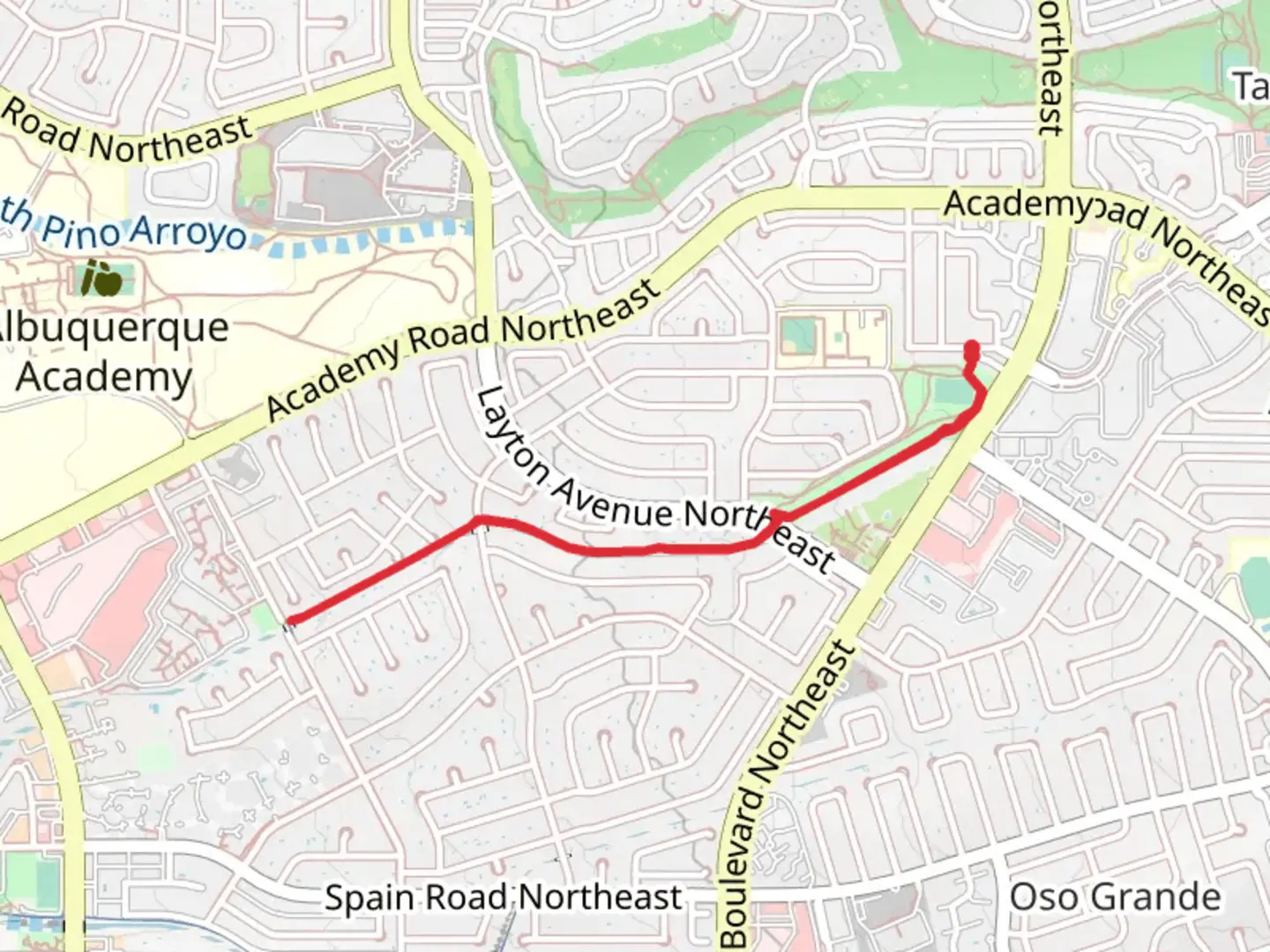 An image depicting the trail Academy Hills Park to La Paloma Park and its surrounding area.