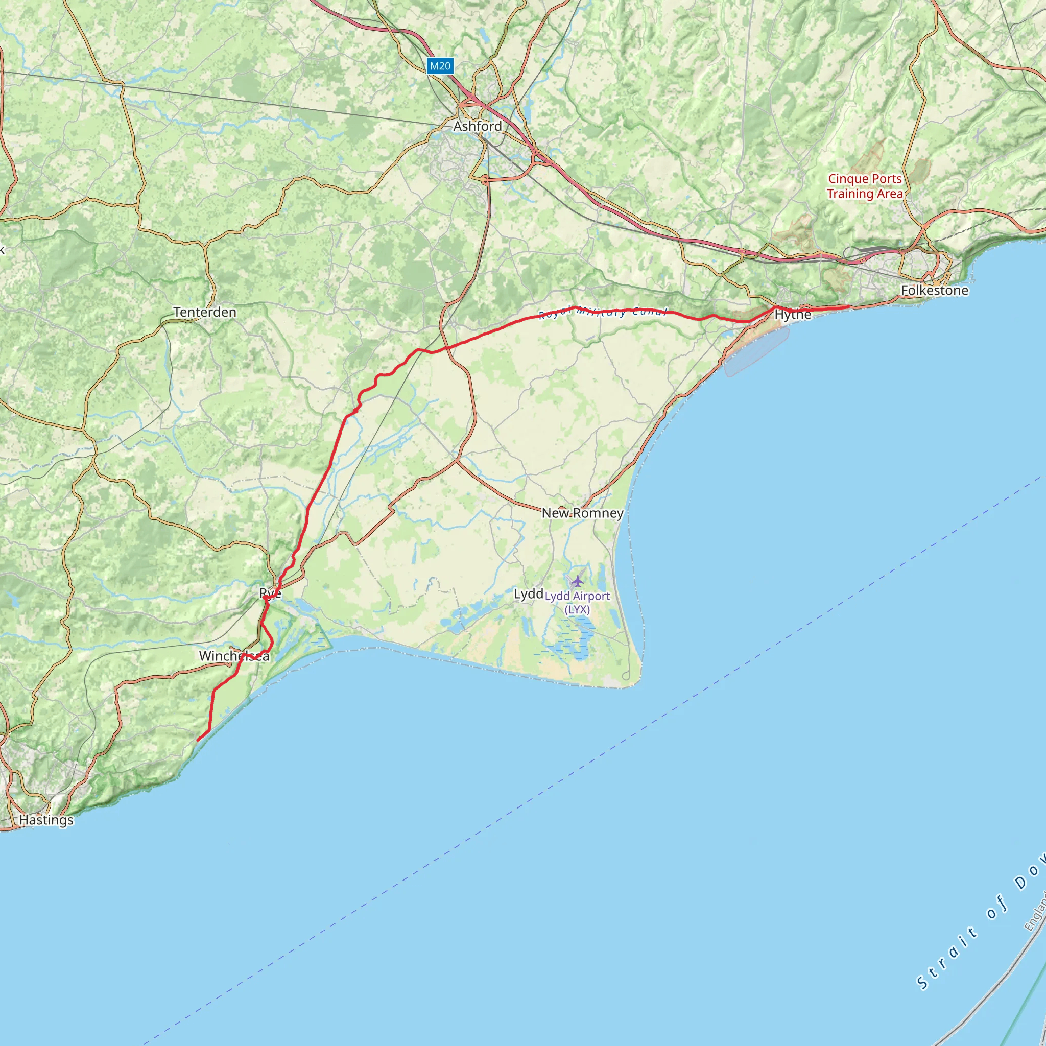 Royal Military Canal - Cliff End to Seabrook mobile static map