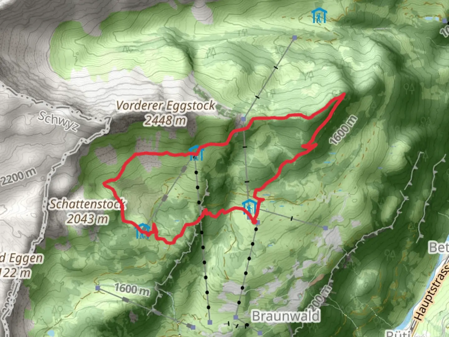An image depicting the trail Braunwald Panoramic Loop Trail and its surrounding area.