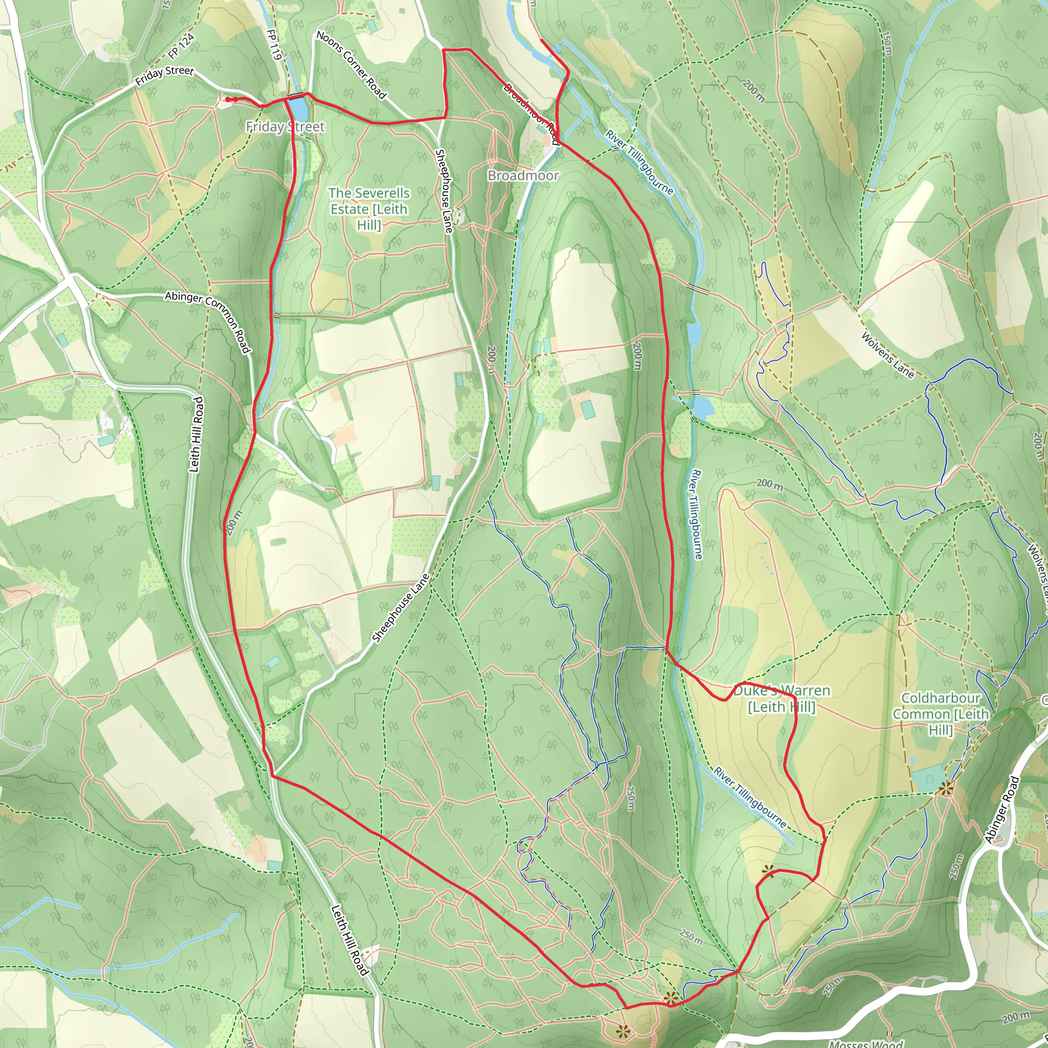 Duke's Warren and Tillingbourne Waterfall Loop mobile static map