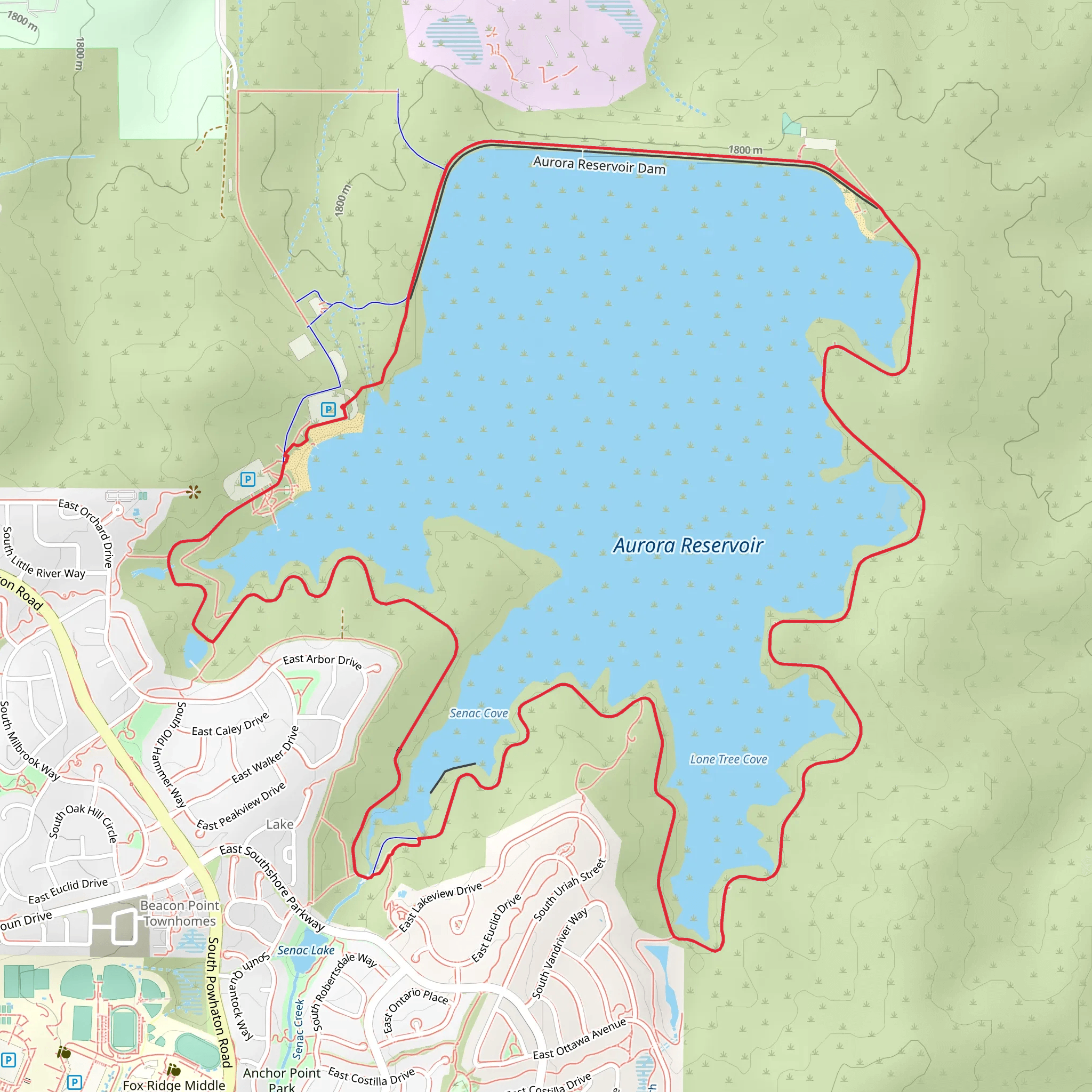 Aurora Reservoir Loop mobile static map