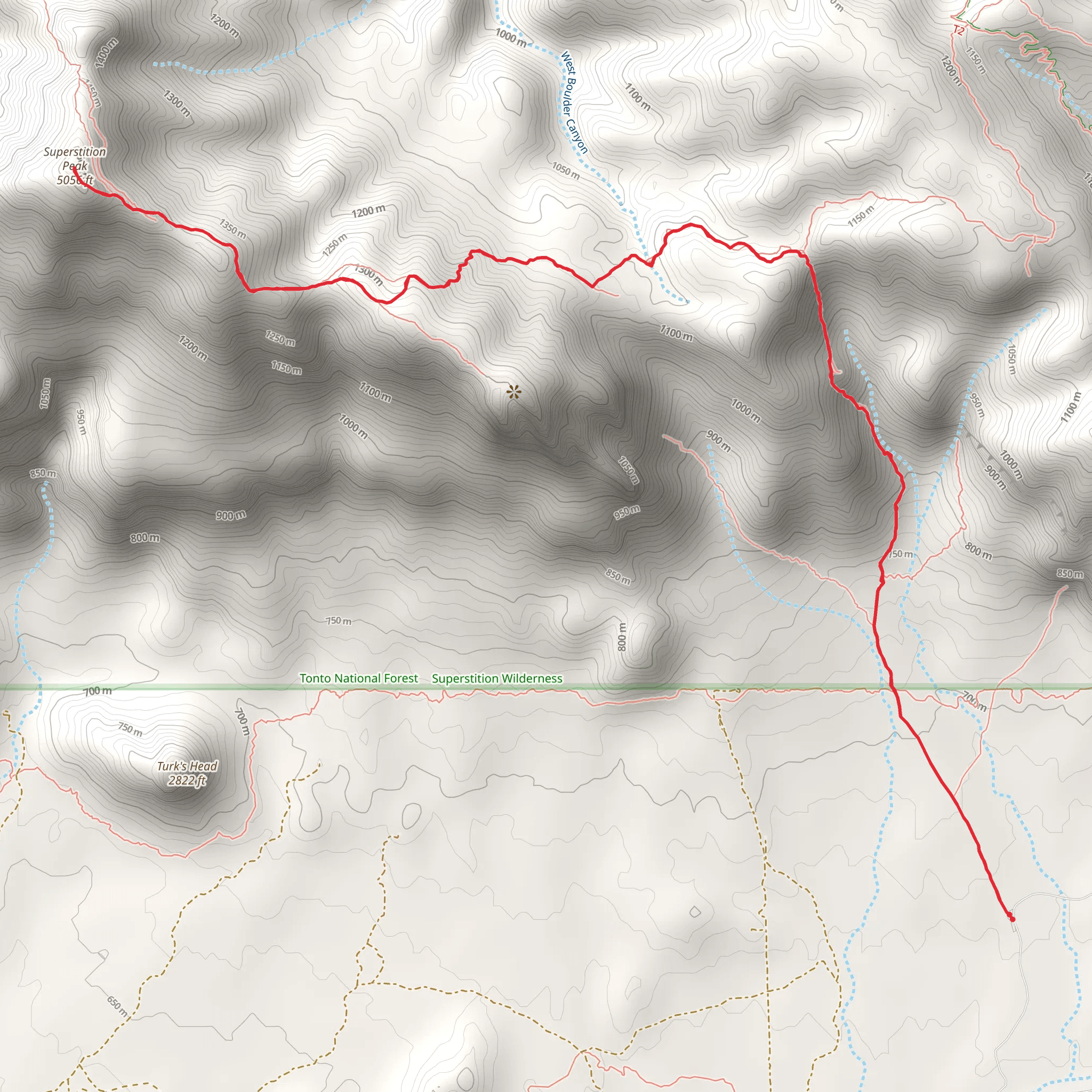 Superstition Peak via Superstition Ridgeline Trail mobile static map