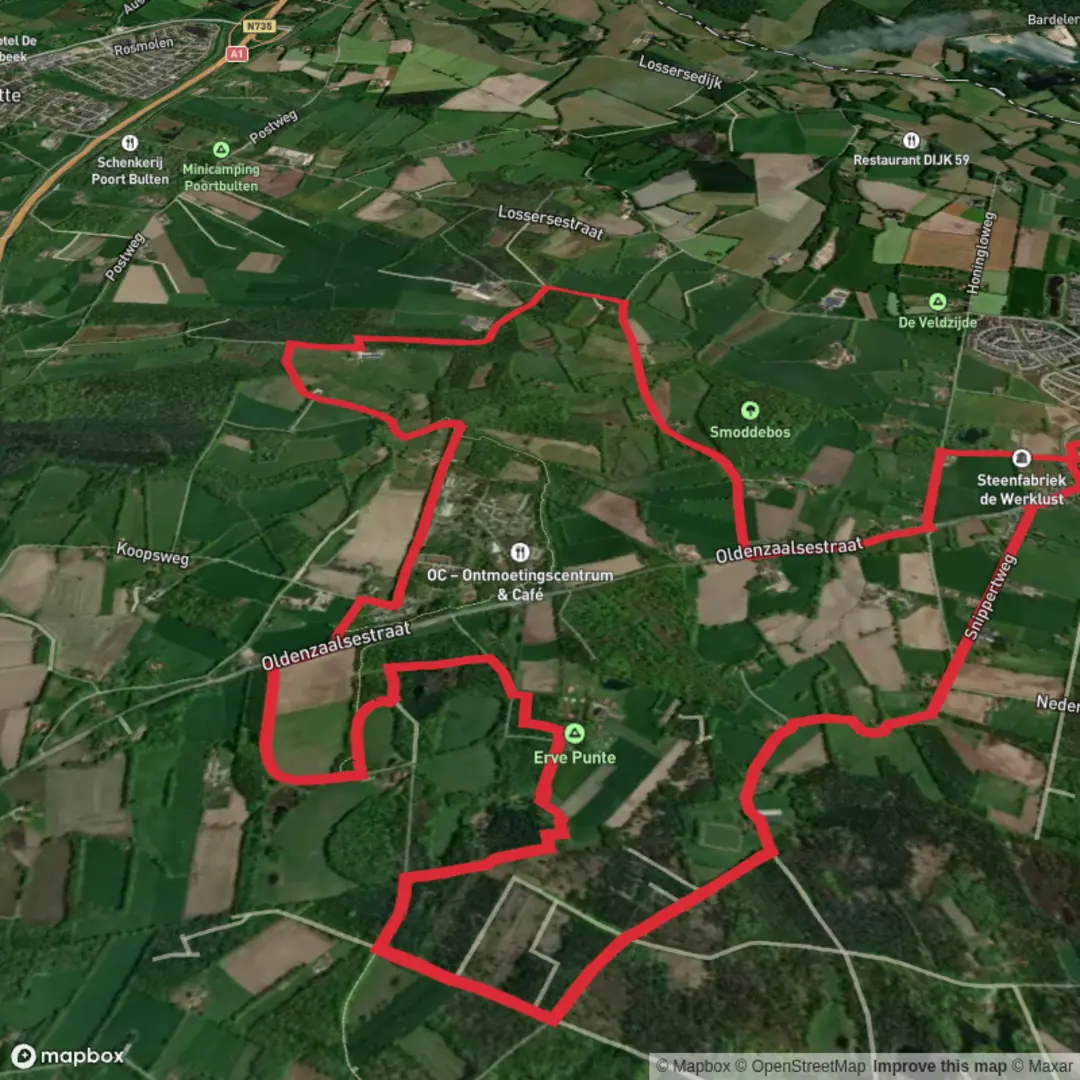 An image depicting the trail Hillingenpad and Snippert Weg and its surrounding area.