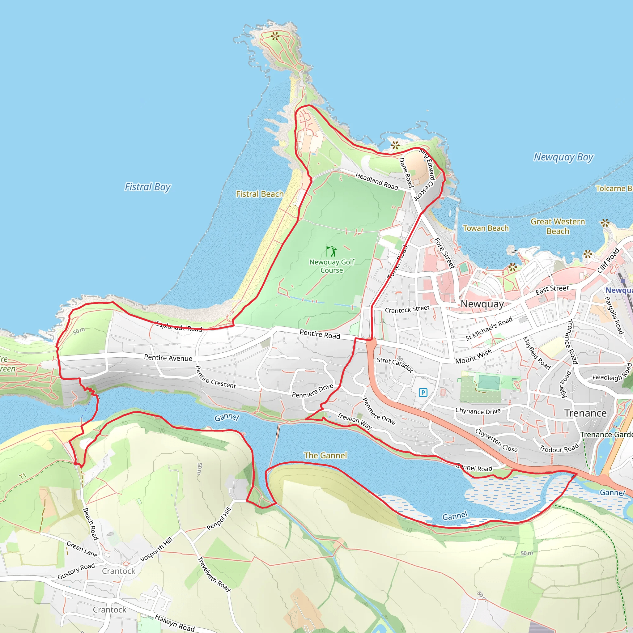 Newquay and Fistral from Crantock mobile static map