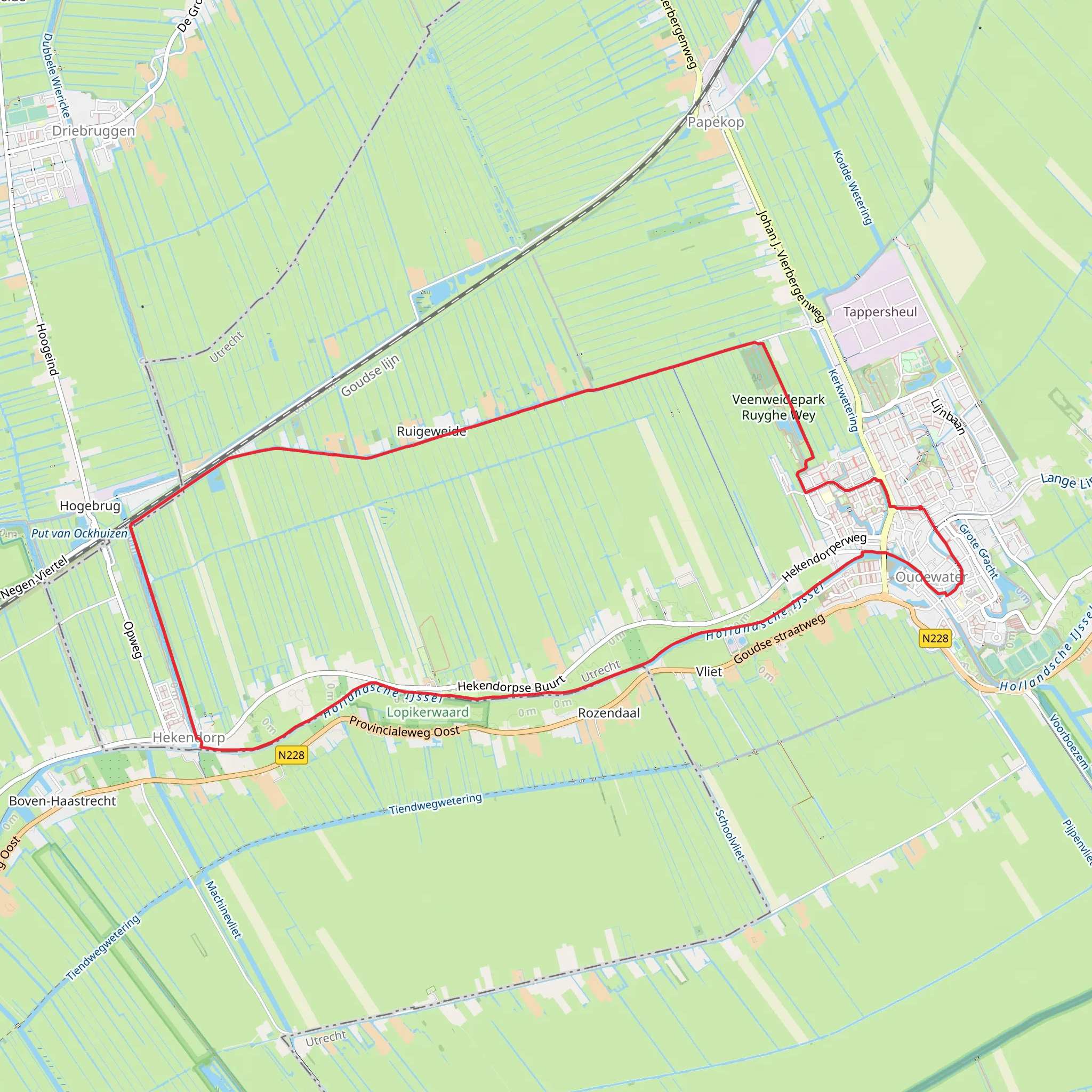 Veenweidepark Ruyghe Wey and Hollandsche Ijssel via Dubbele Wiericke and Jaagpad mobile static map