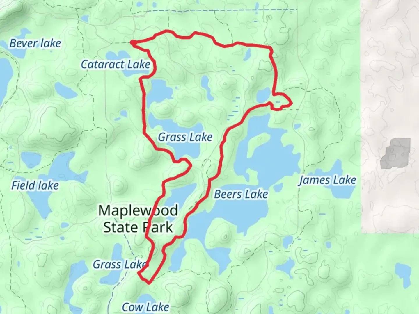 An image depicting the trail Bass Lake and Grass Lake Loop and its surrounding area.