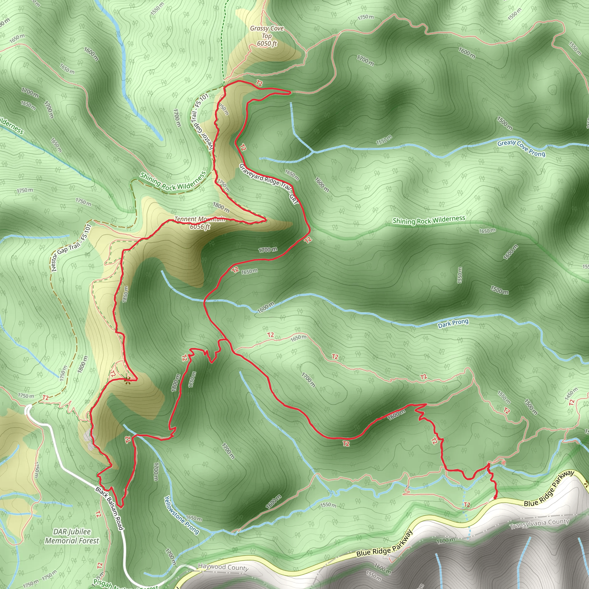 Mountains-to-Sea, Black Balsam Knob and tennent Mountain Loop Trail mobile static map