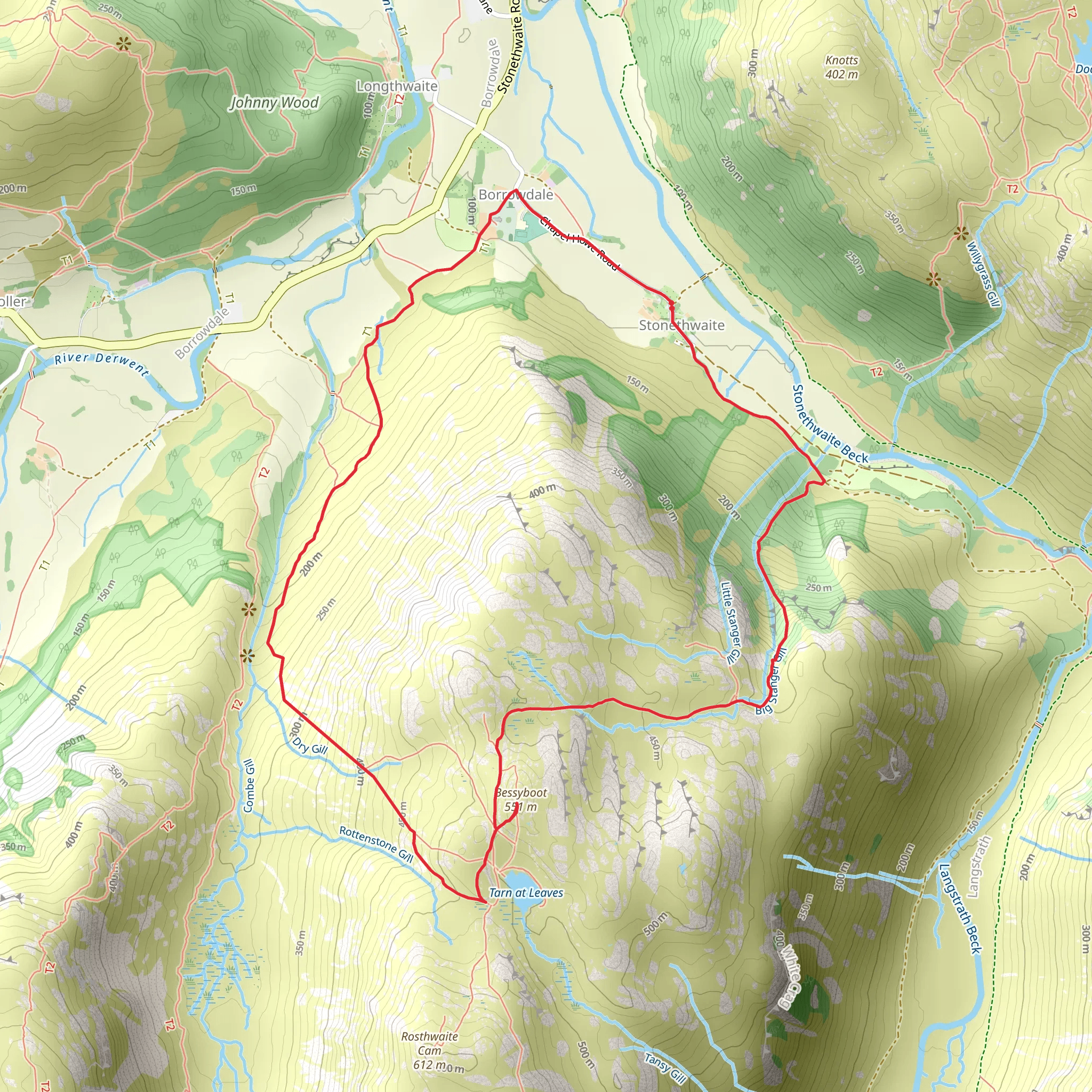 Bessyboot and Tarn at Leaves Loop - Stonethwaite mobile static map