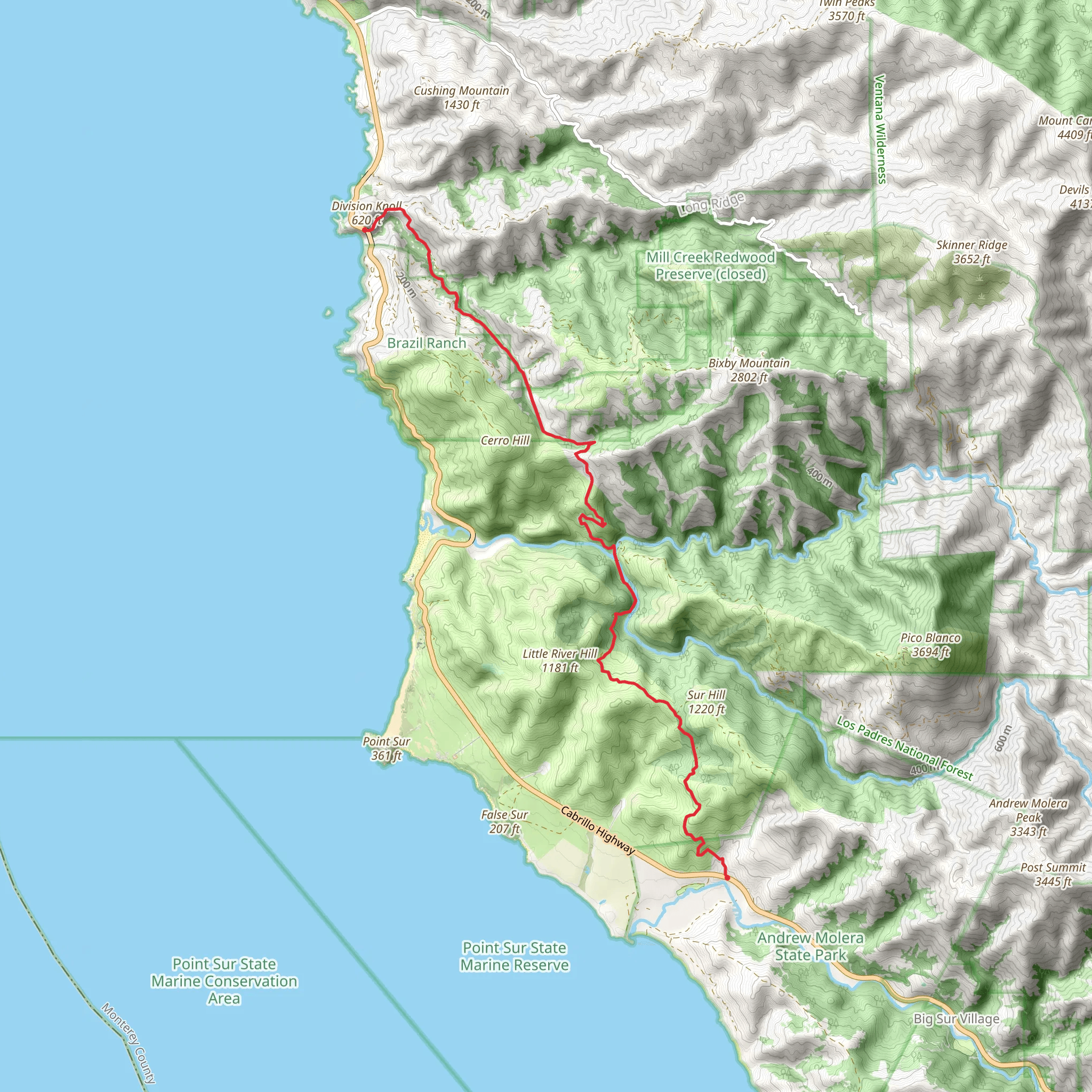 Coast Road from Division Knoll mobile static map