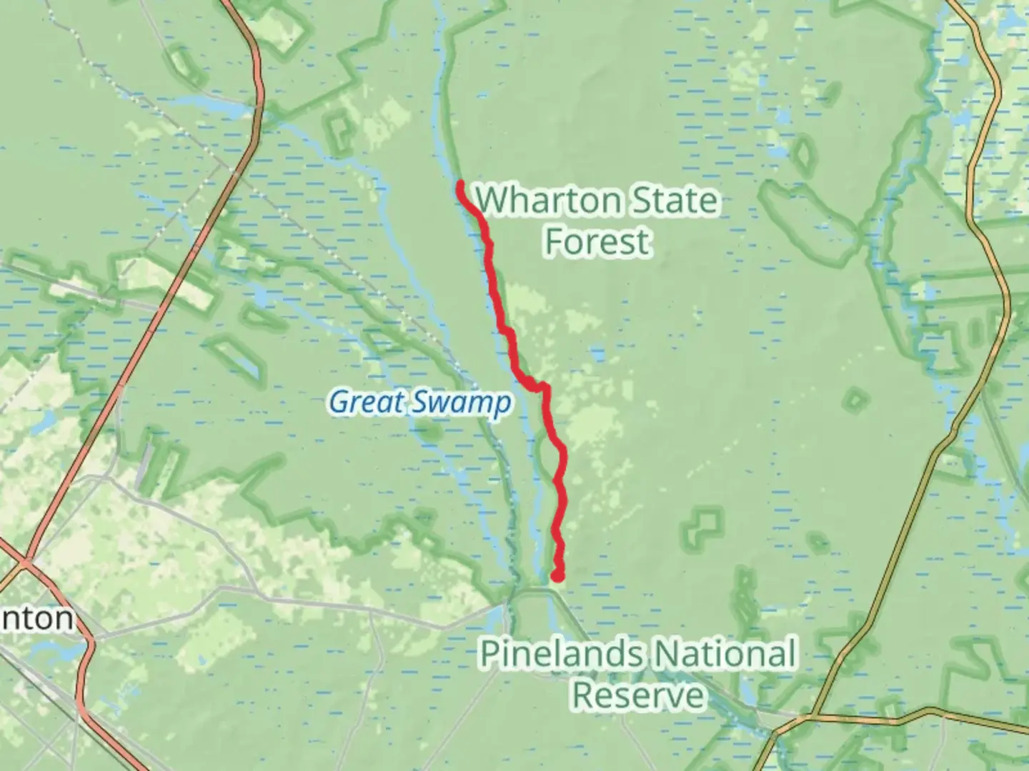 An image depicting the trail Lower Forge Campground via Batona Trail and its surrounding area.