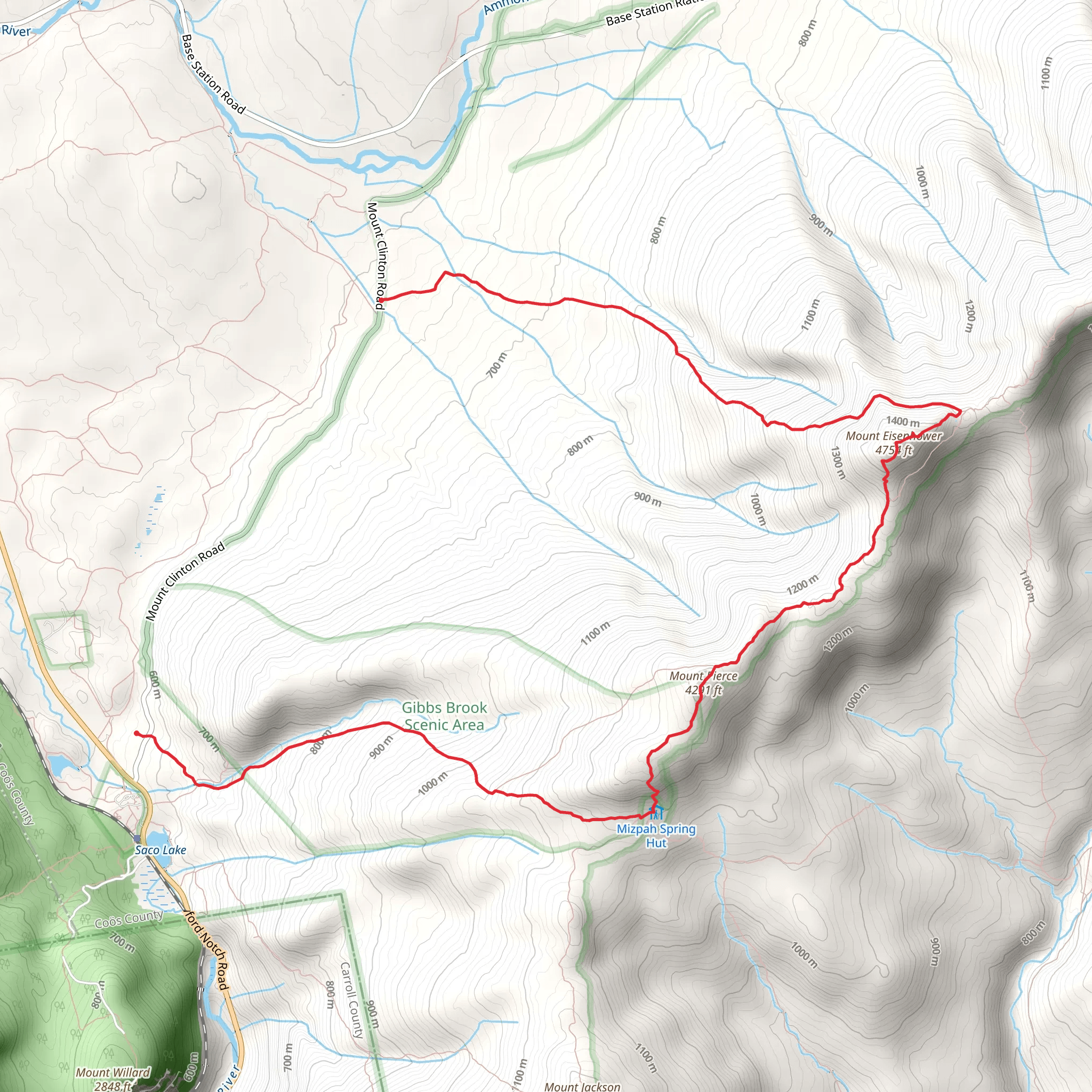 Mount Eisenhower and Mount Pierce Horseshoe trail via Cohos Trail mobile static map