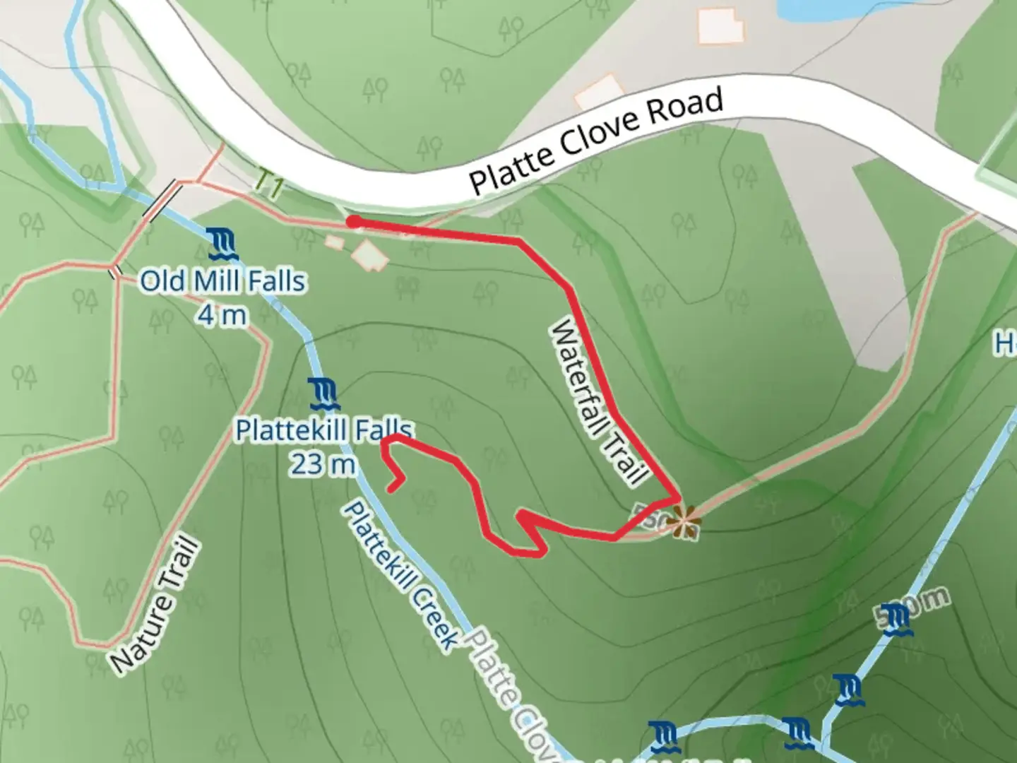 An image depicting the trail Plattekill Falls Creek and its surrounding area.