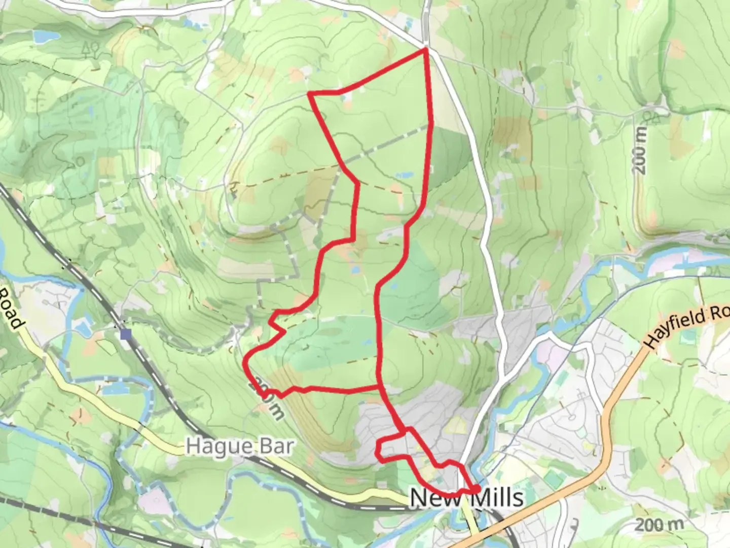 An image depicting the trail High Lea Park and Broadhurst Edge via GM Ringway and its surrounding area.
