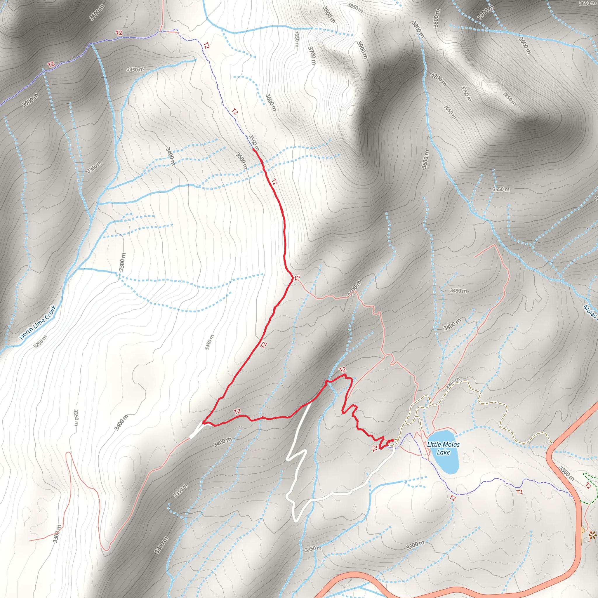 Twin Sisters Trail from Little Molas Lake mobile static map