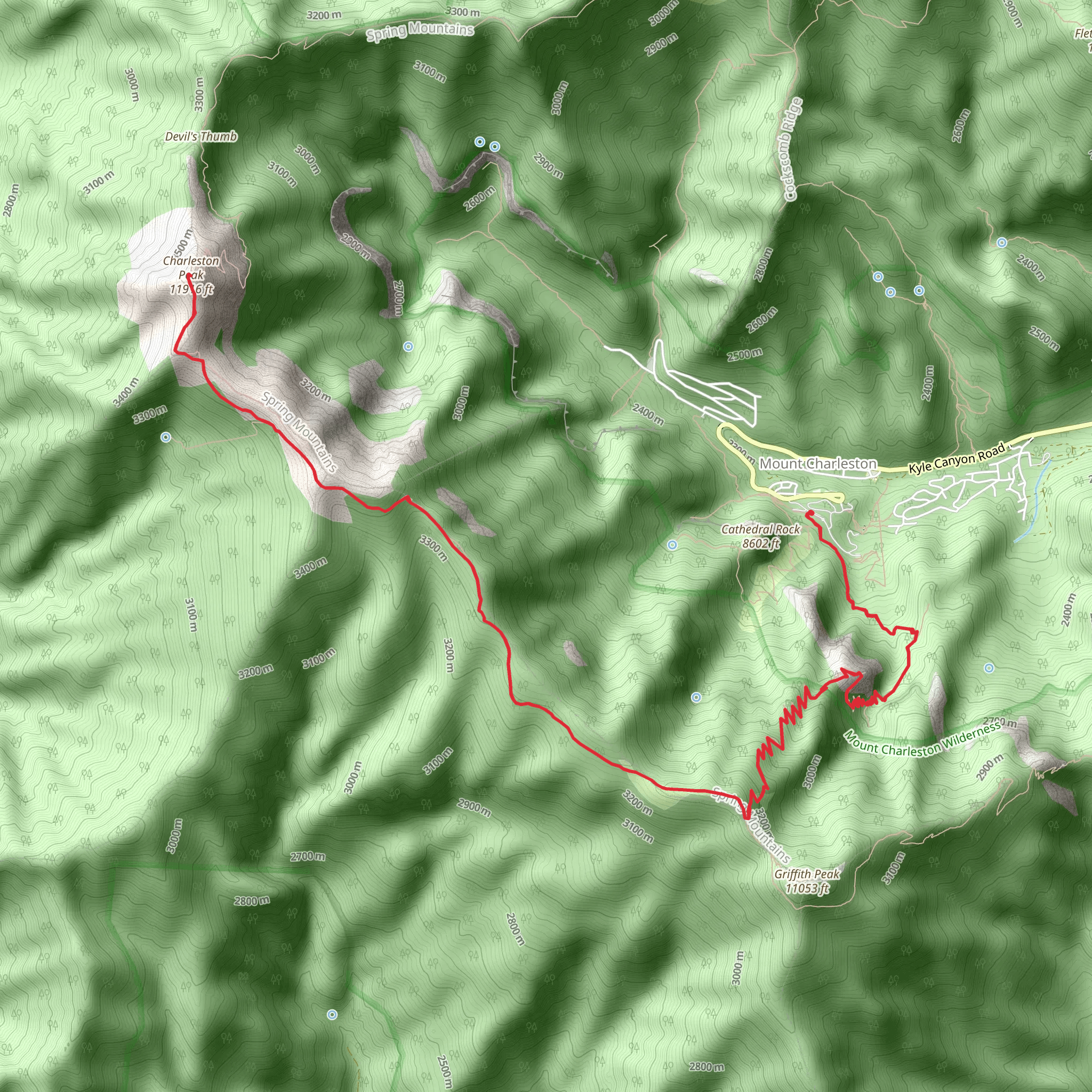 Charleston Peak via Charleston Peak Trail South Loop mobile static map