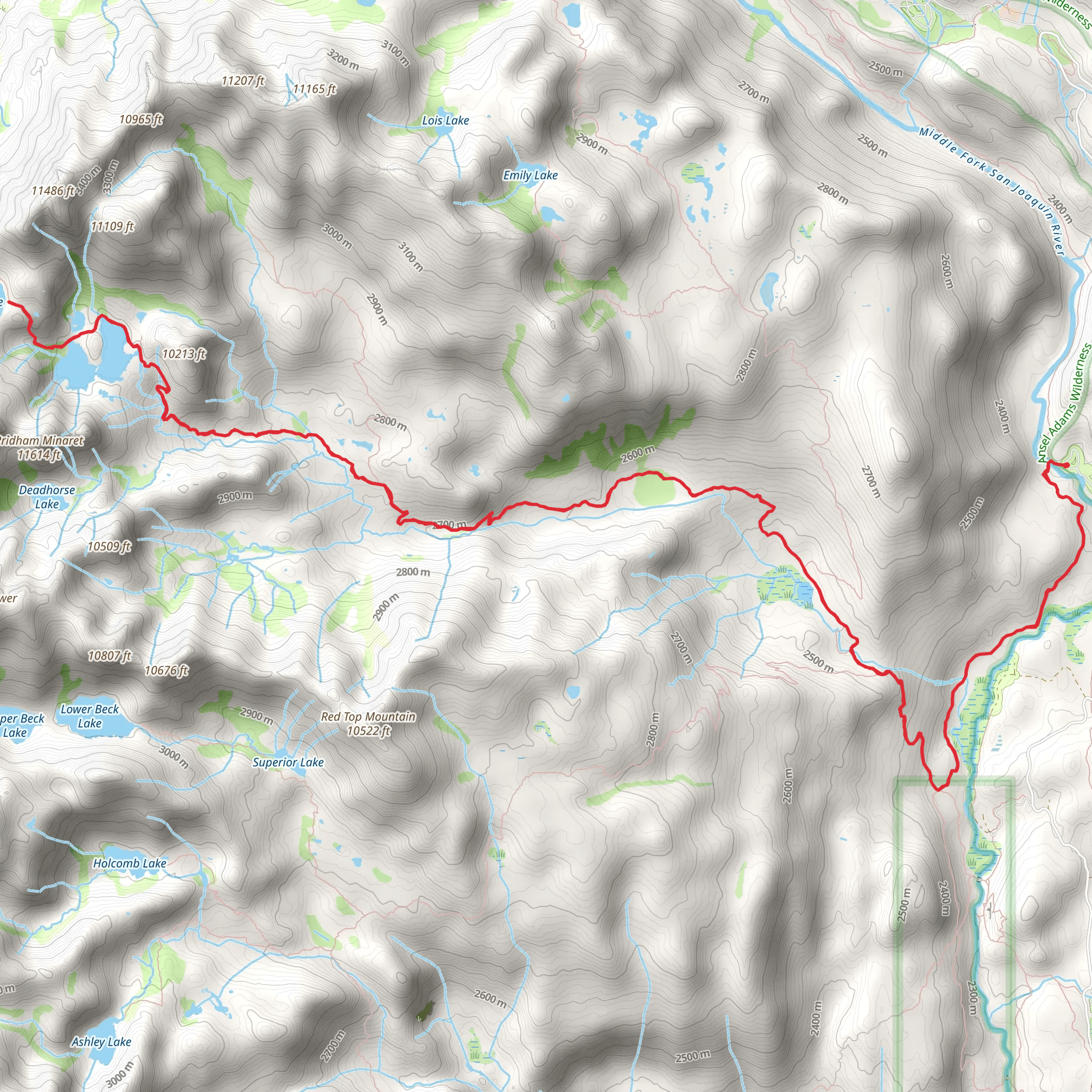 Cecile Lake via John Muir and PCT mobile static map