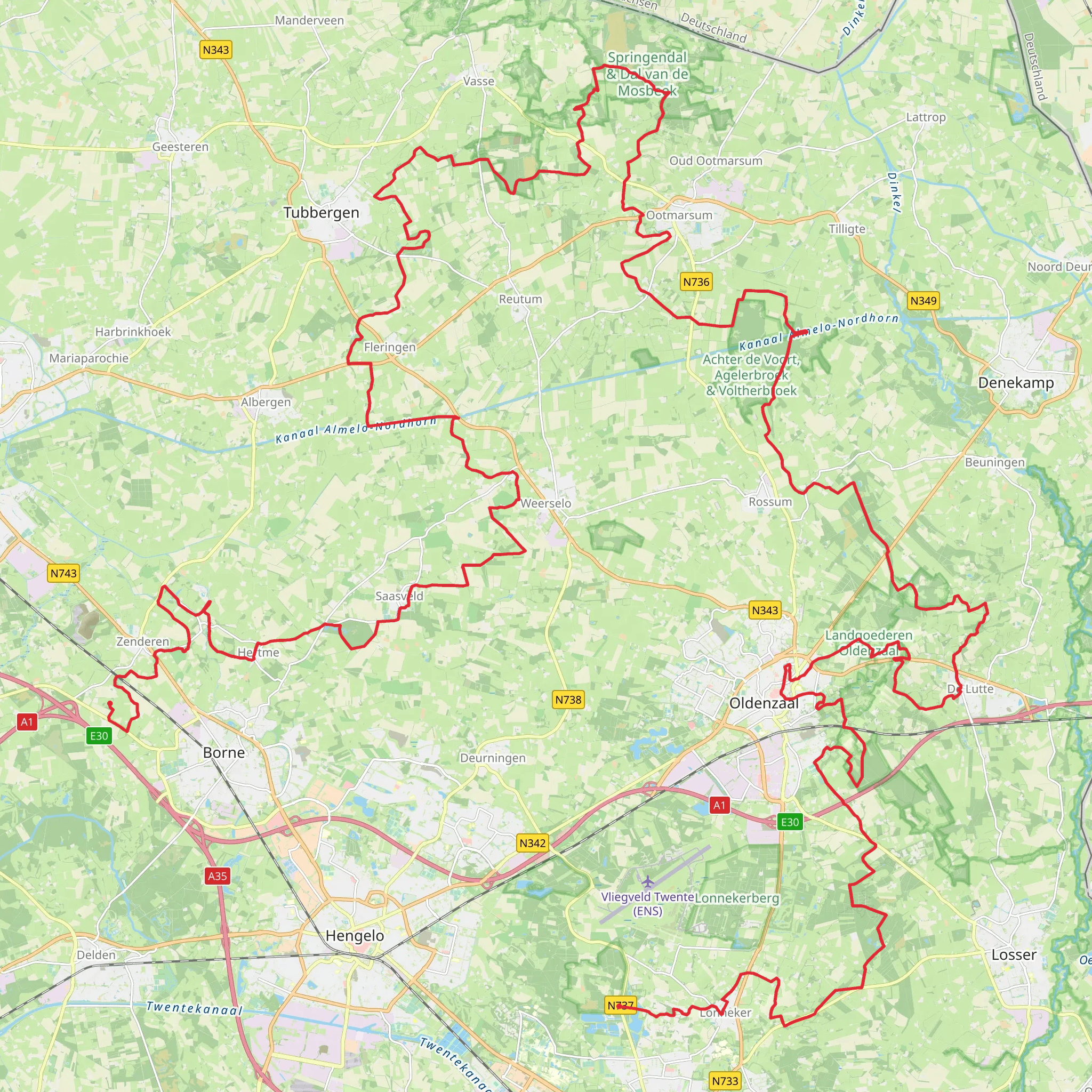Borne to Lonneker via De Hoge Lutte, Vasserheide and Goorweg mobile static map