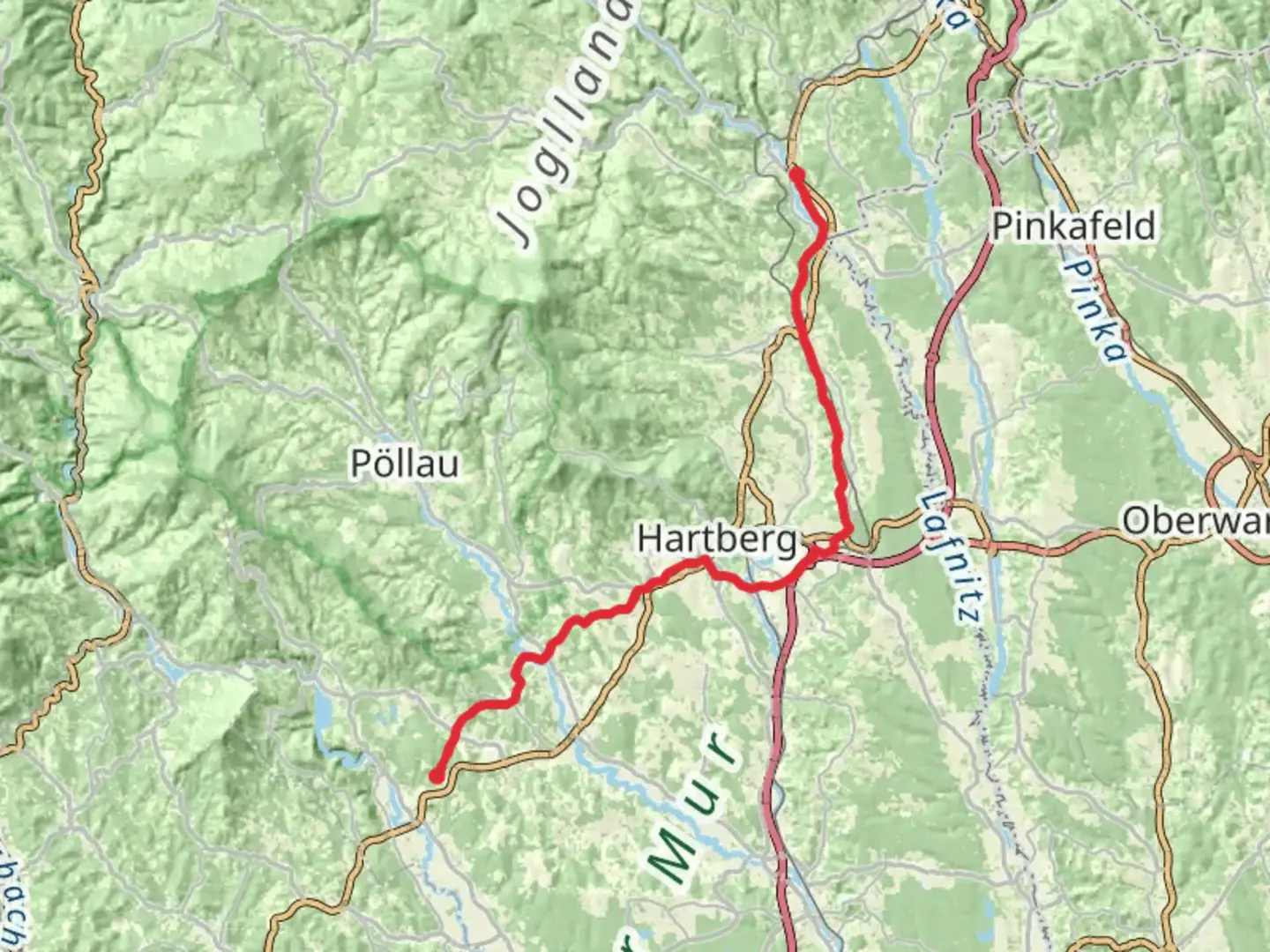 An image depicting the trail Heiligenbrunn - Lebing - Fieberbründl and its surrounding area.