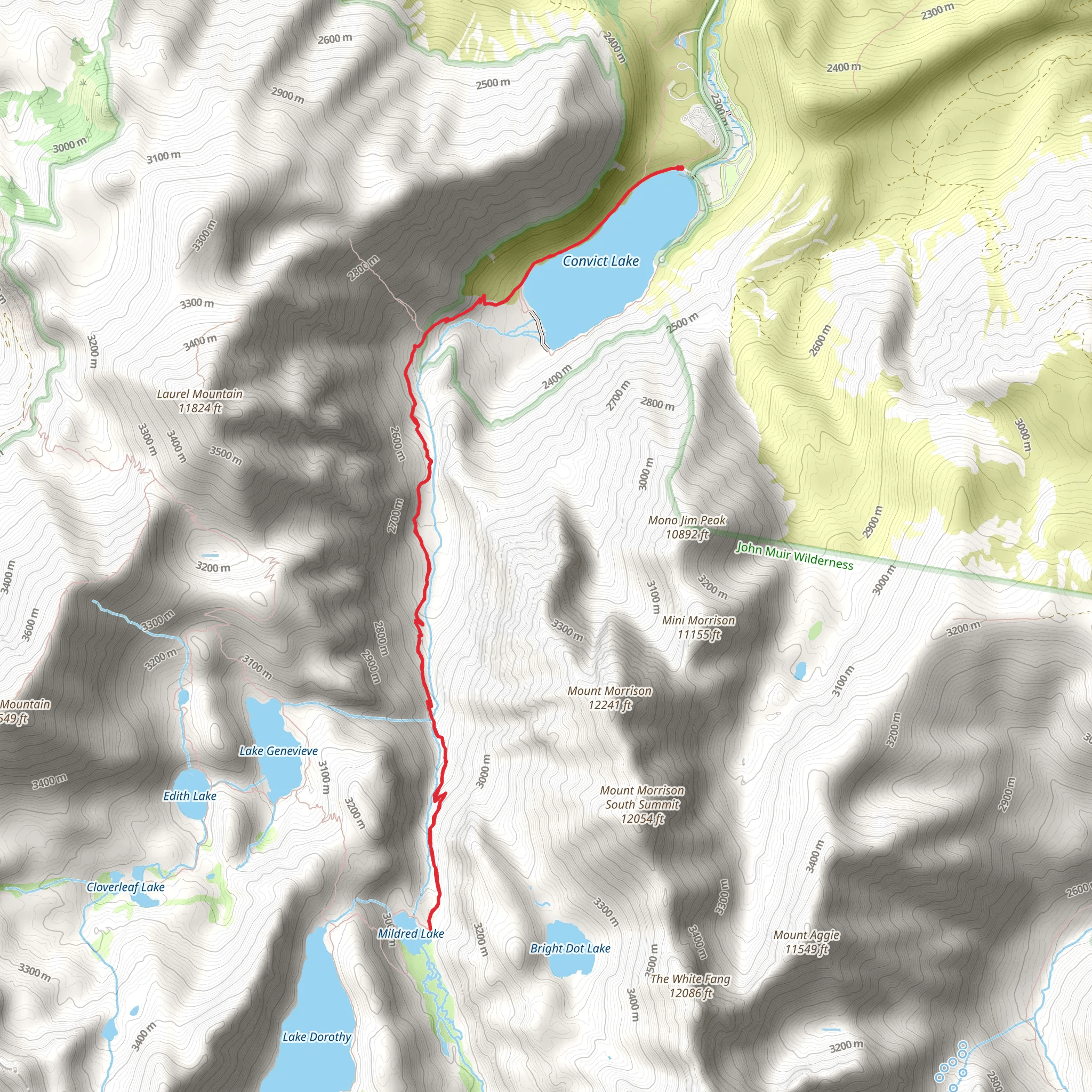 Convict Creek Trail to Mildred Lake mobile static map