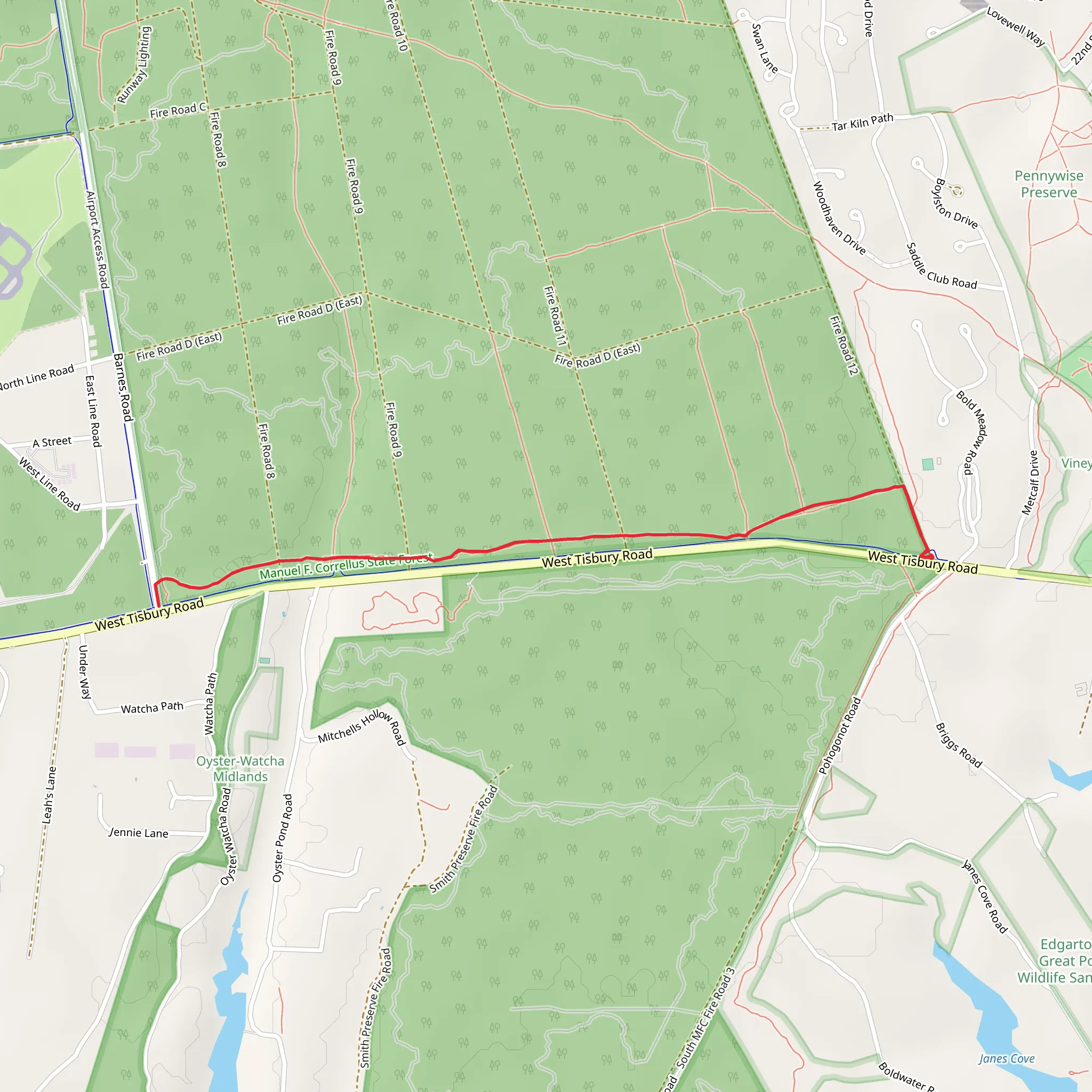 West Tisbury Road Trail mobile static map