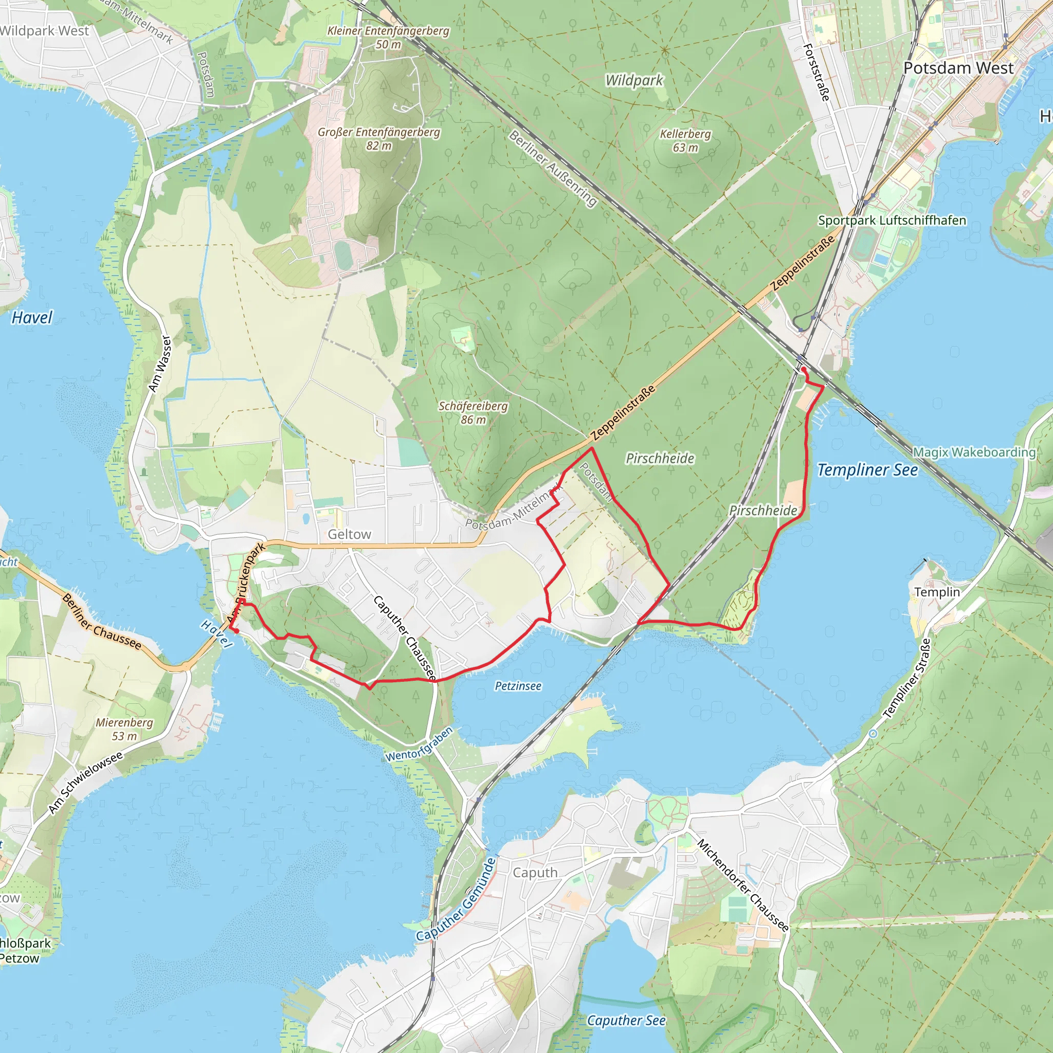 Baumgartenbrueck to Potsdam Pirschheide via Potsdam Vehlen mobile static map