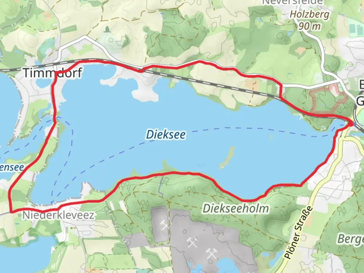 An image depicting the trail Dieksee Rundweg and its surrounding area.