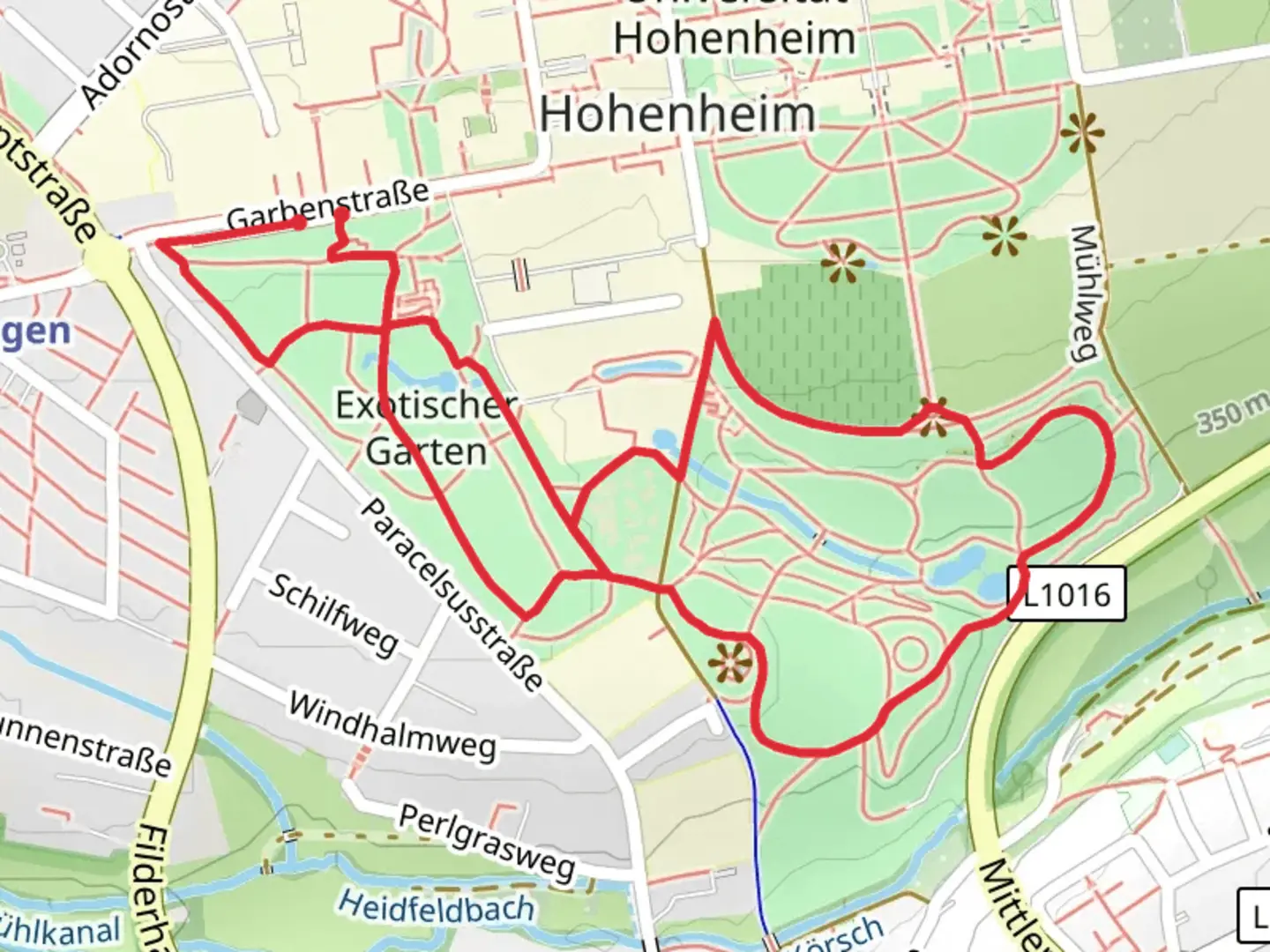 An image depicting the trail Exotischer Garten and Botanischer Garten Loop and its surrounding area.