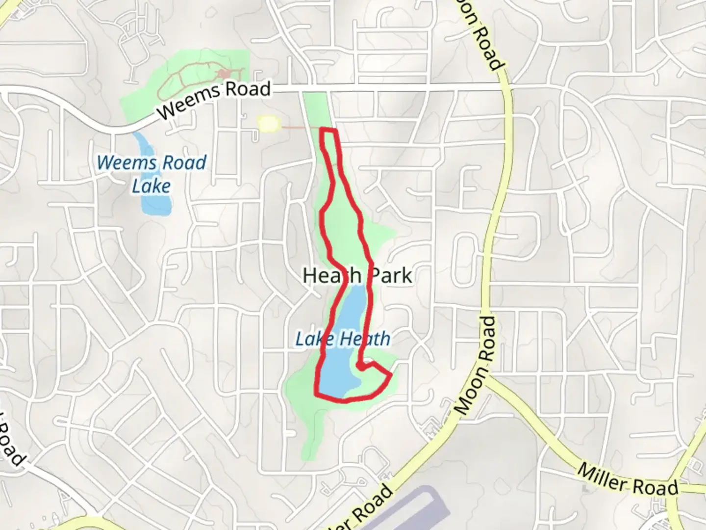 An image depicting the trail Lake Heath and Heath Park Loop and its surrounding area.