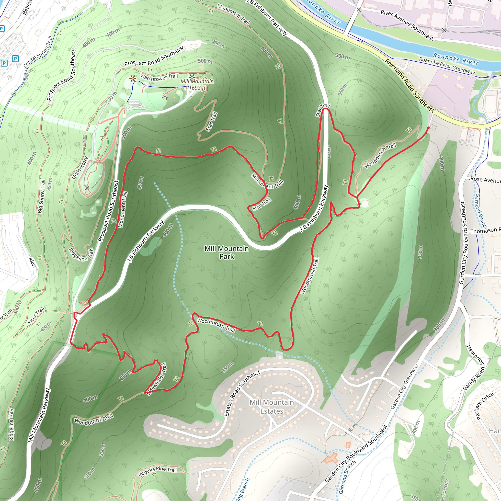 Star Trail and Wood Thrush Trail Loop mobile static map