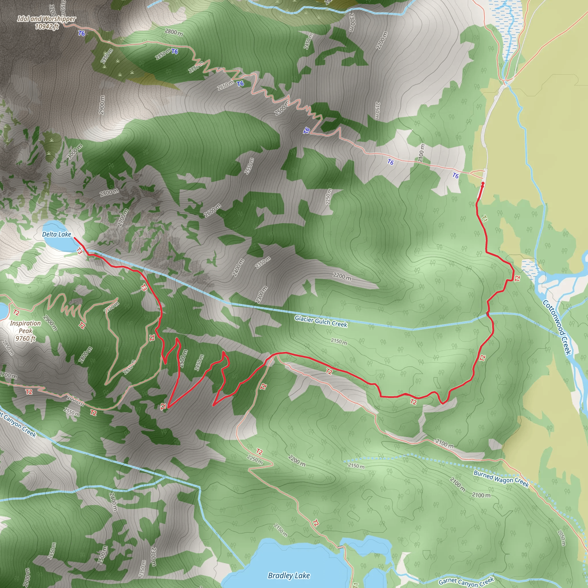 Delta Lake via Valley Trail mobile static map