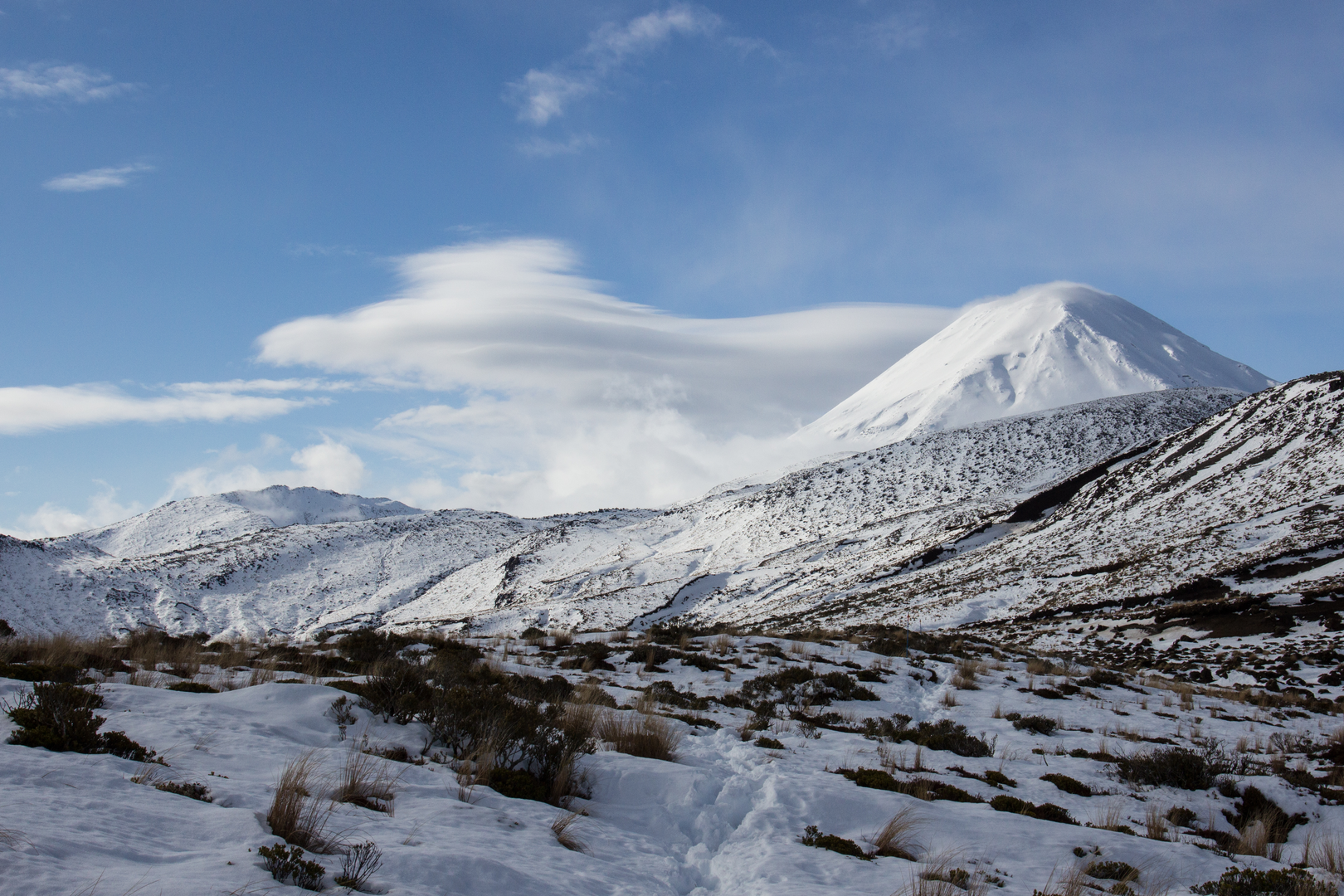 An image depicting the trail Tama Lakes Track and its surrounding area.