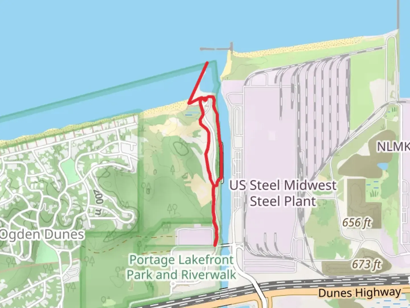 An image depicting the trail Portage Lakefront Park and Riverwalk Loop and its surrounding area.