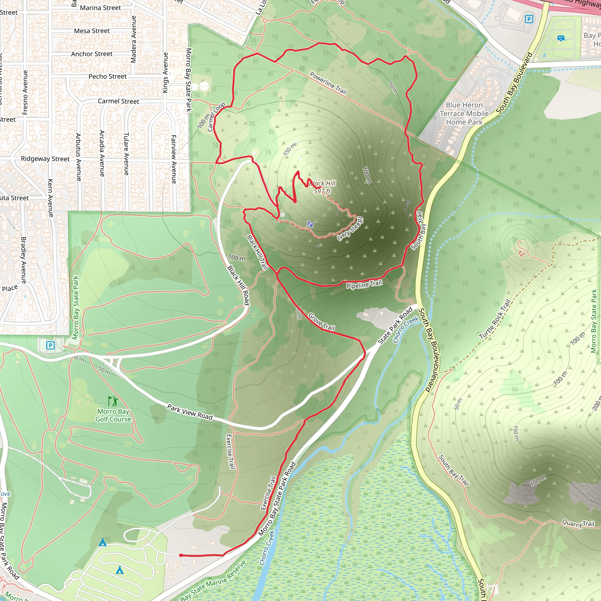 Black Hill Loop via Grove Trail, Pipeline Trail and Black Hill Trail mobile static map