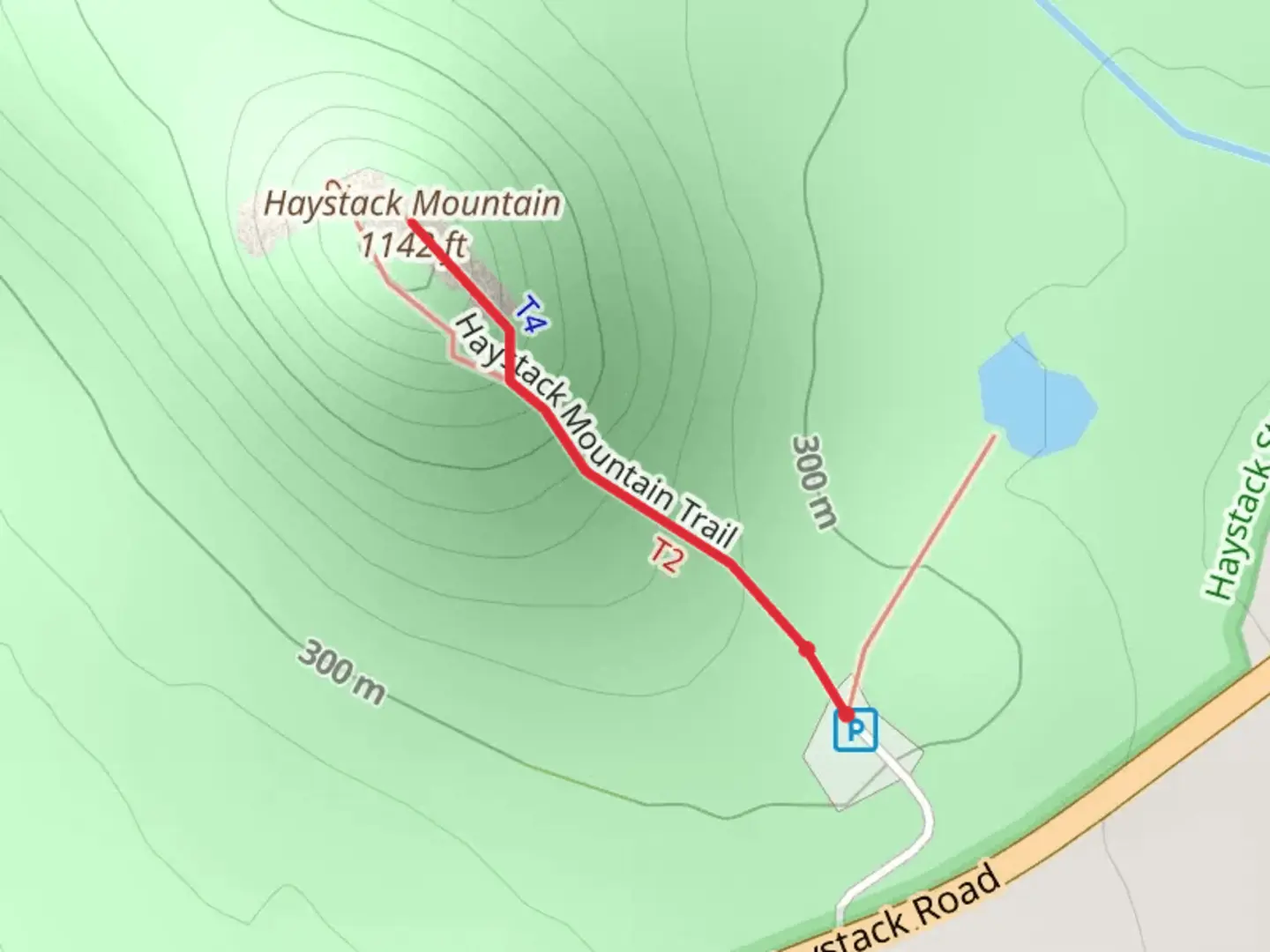 An image depicting the trail Haystack Mountain from Haystack Road and its surrounding area.