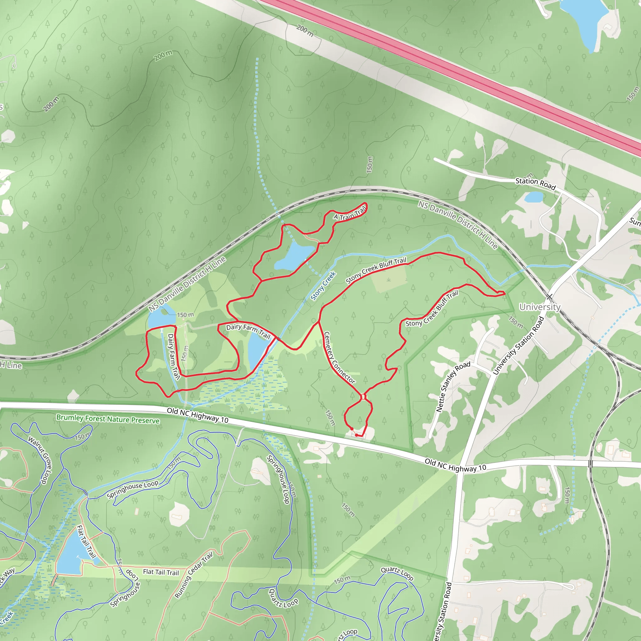 Stony Creek Bluff, Cemetery Connector and Dairy Farm Loop Trail mobile static map