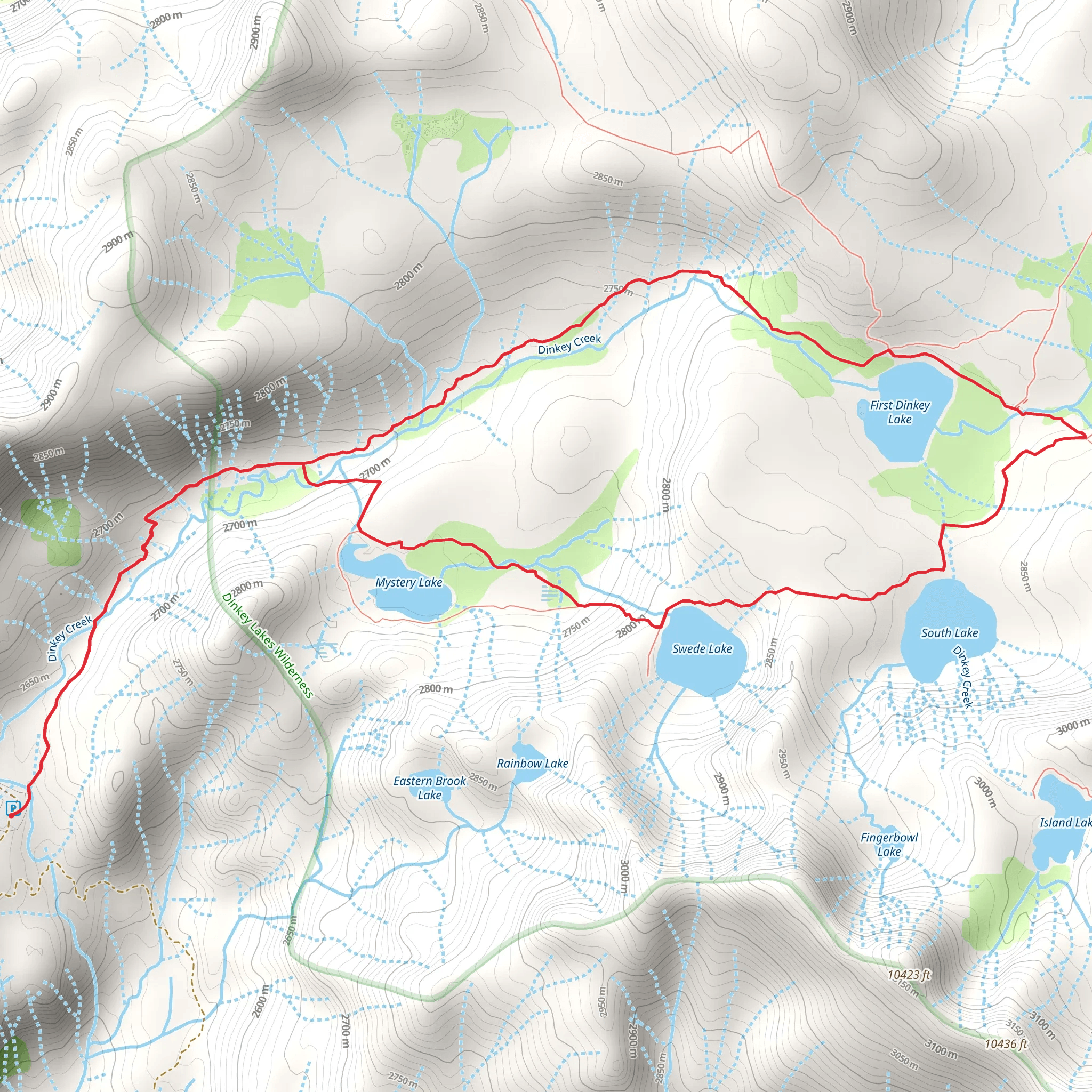 First Dinkey Lake, South Lake and Mystery Lake Loop mobile static map