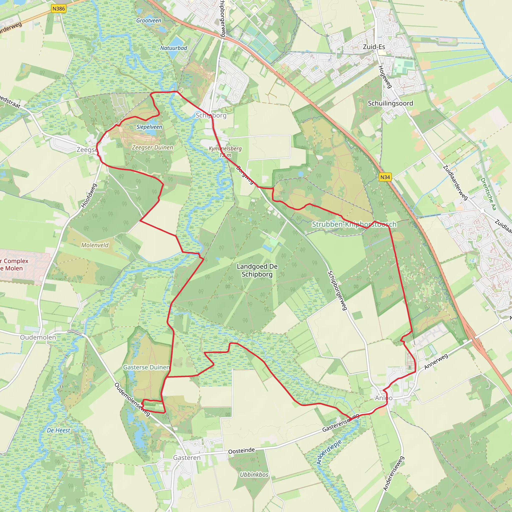 Mooi Zeegse, Siepelveen and Kniphorsbosch Loop mobile static map