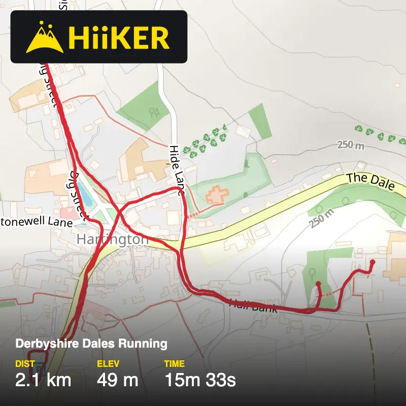 A map preview of the recording Derbyshire Dales Running.